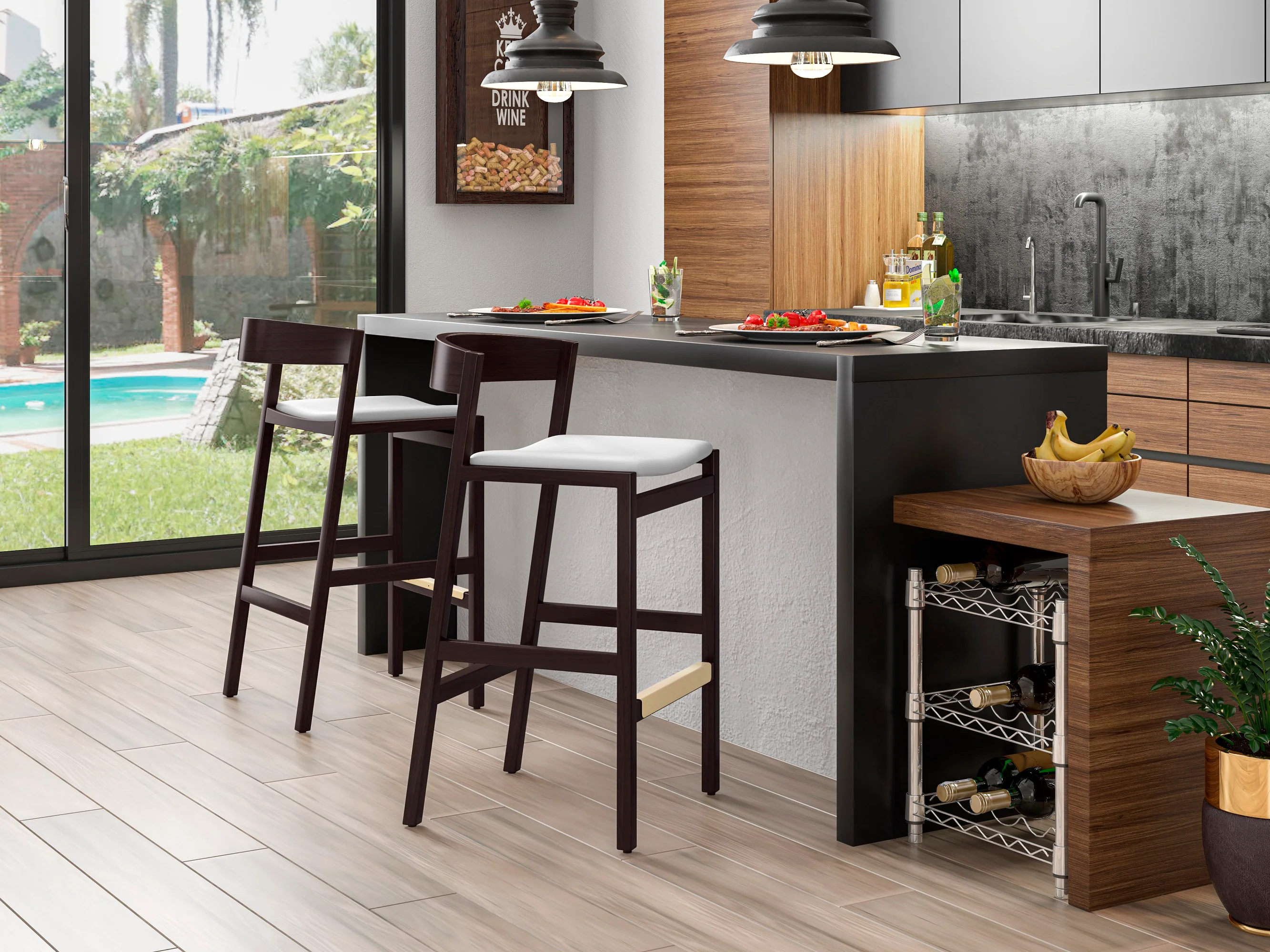 Klismos Barstool in Ivory and Dark Walnut - Image 2