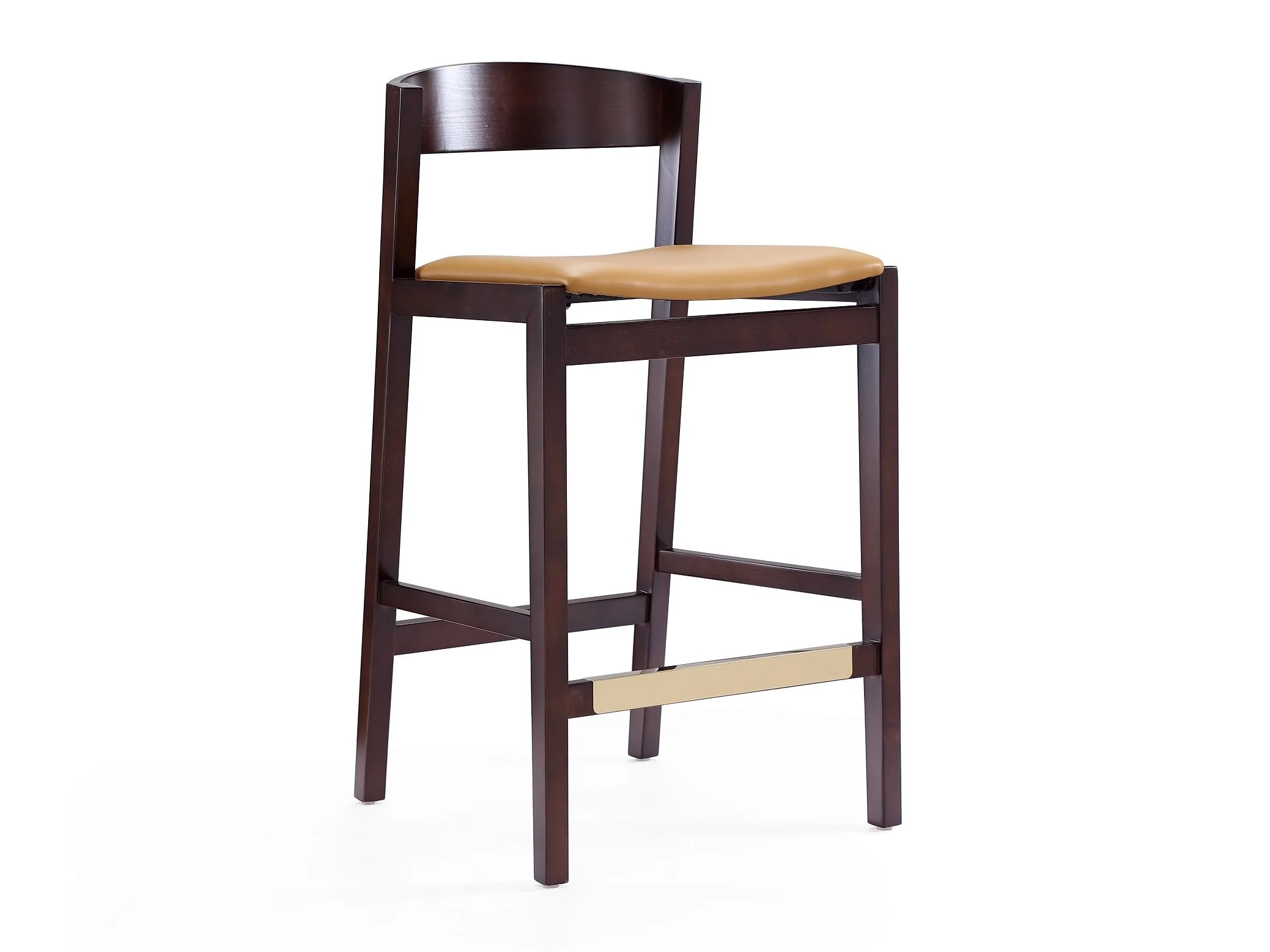 Klismos Counter Stool in Camel and Dark Walnut