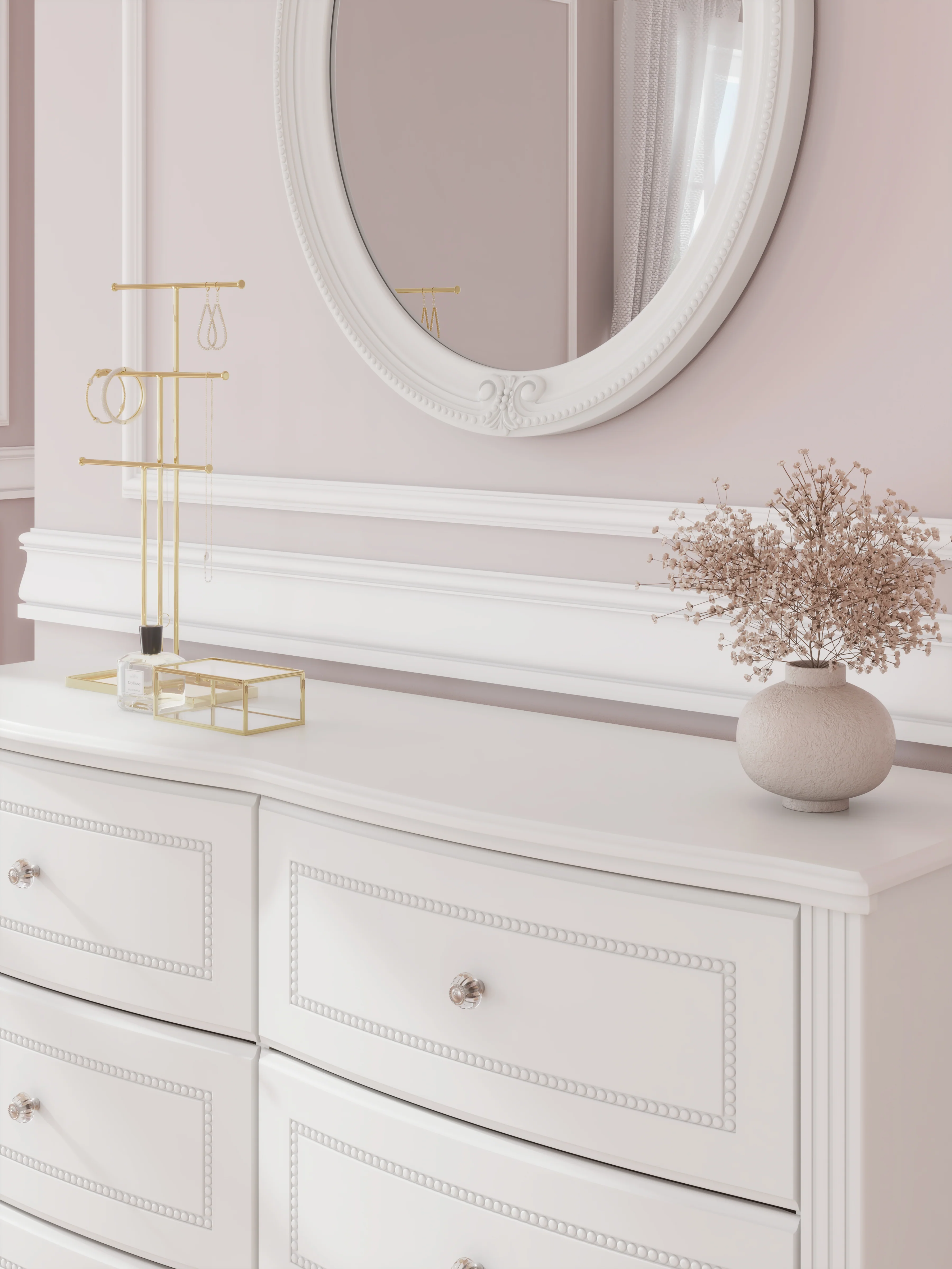 Kozlani White Full Upholstered Panel Bed, Dresser and Mirror (Online Special Price) - Image 14