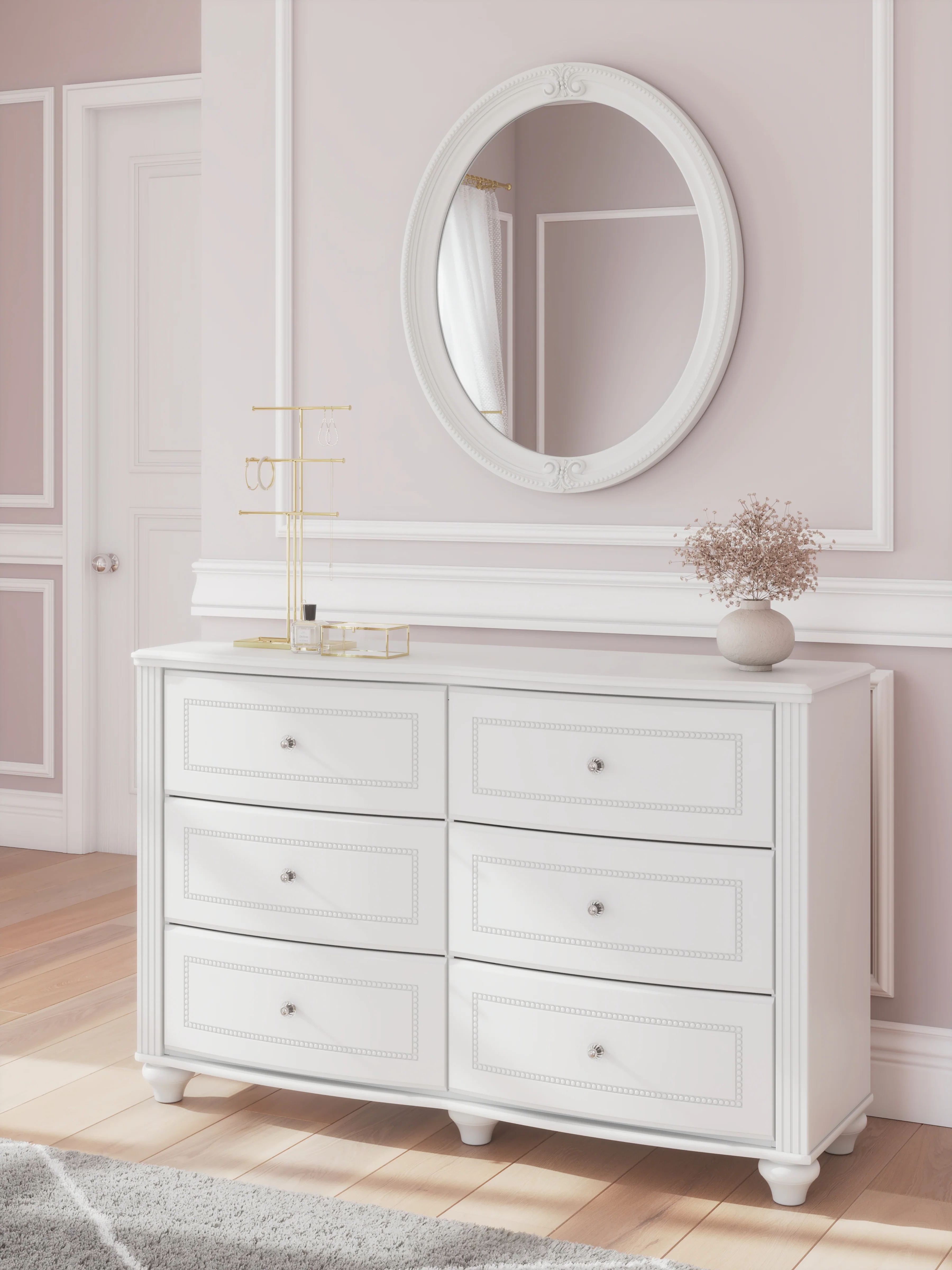 Kozlani White Full Upholstered Panel Bed, Dresser and Mirror (Online Special Price) - Image 15
