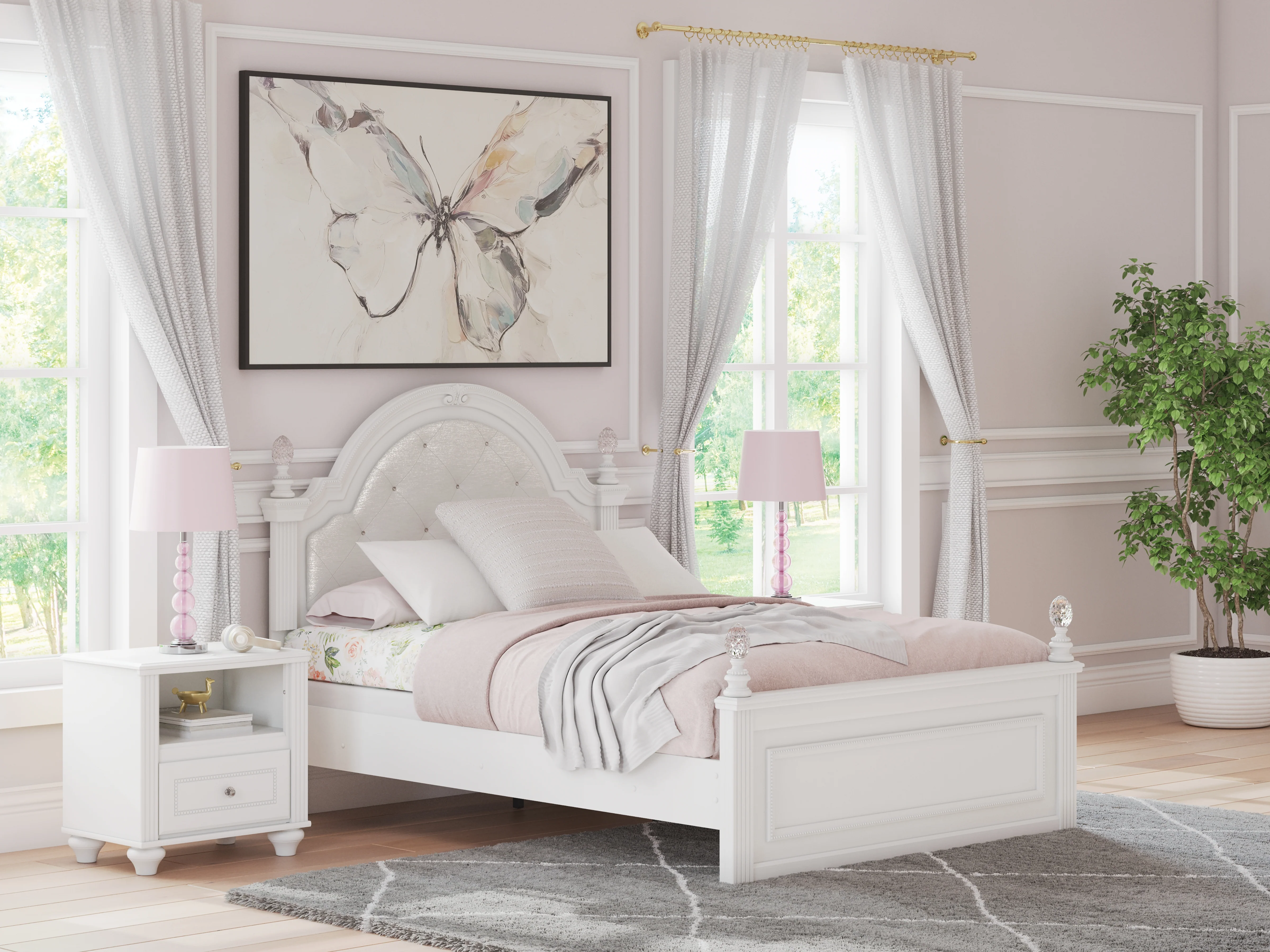 Kozlani White Full Upholstered Panel Bed