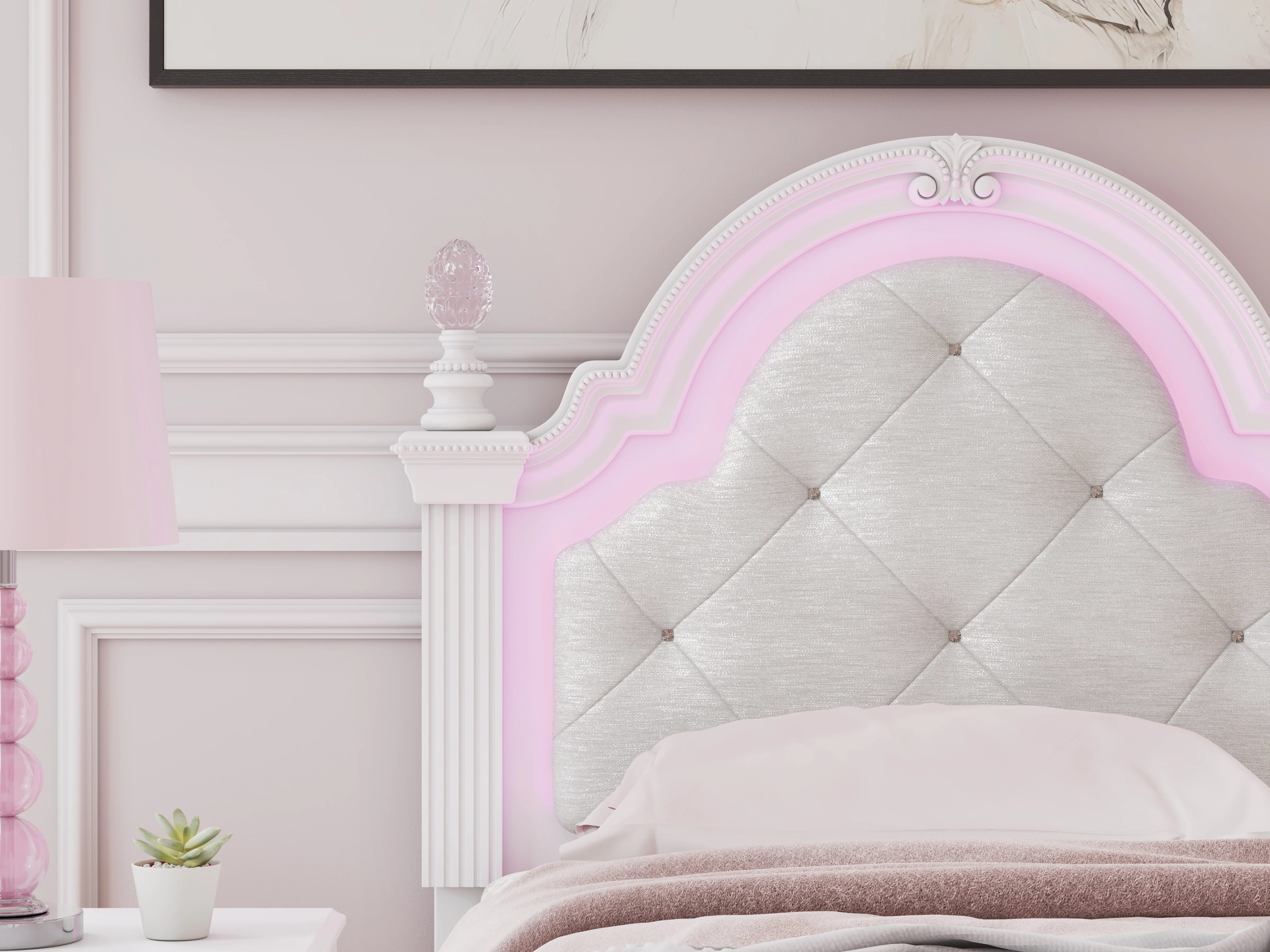 Kozlani White Twin Upholstered Panel Bed, Dresser and Mirror (Online Special Price) - Image 11