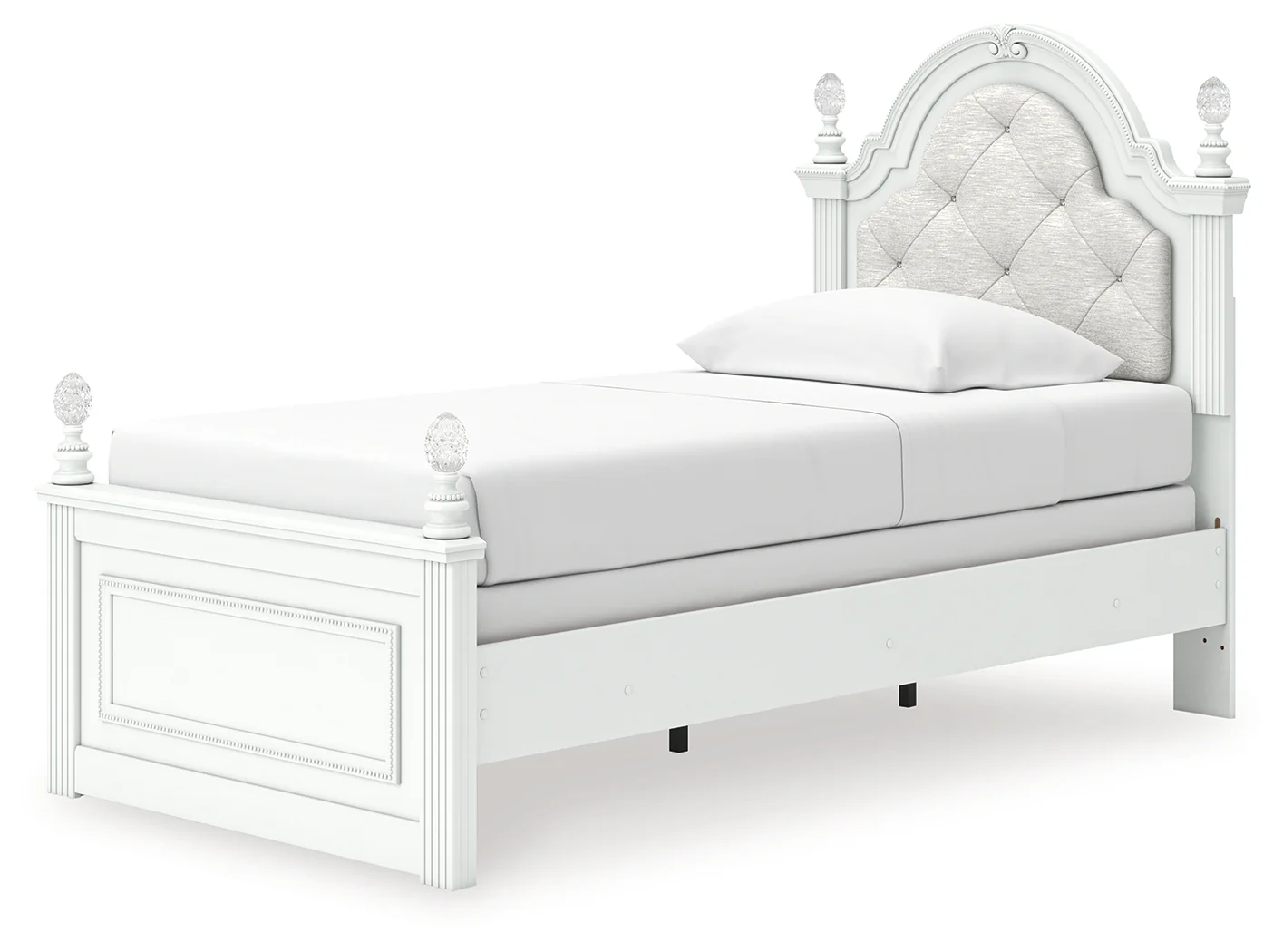 Kozlani White Twin Upholstered Panel Bed, Dresser and Mirror - Image 7