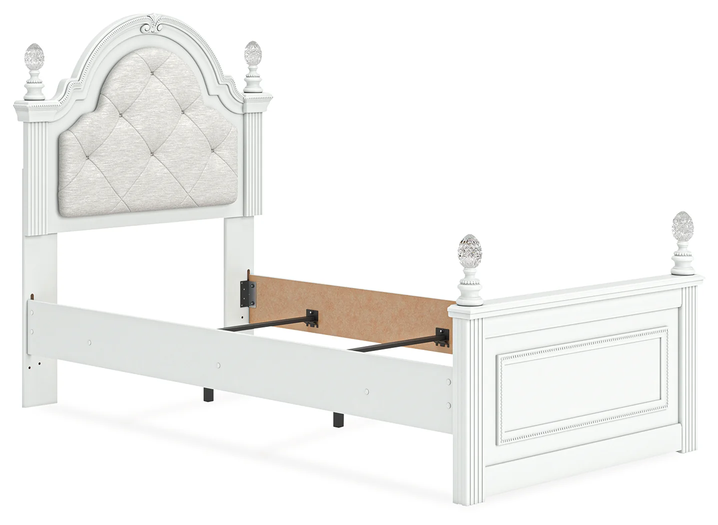 Kozlani White Twin Upholstered Panel Bed, Dresser and Mirror - Image 8