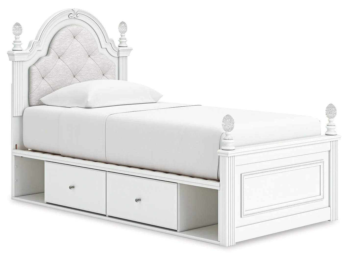 Kozlani White Twin Upholstered Panel Storage Bed - Image 2