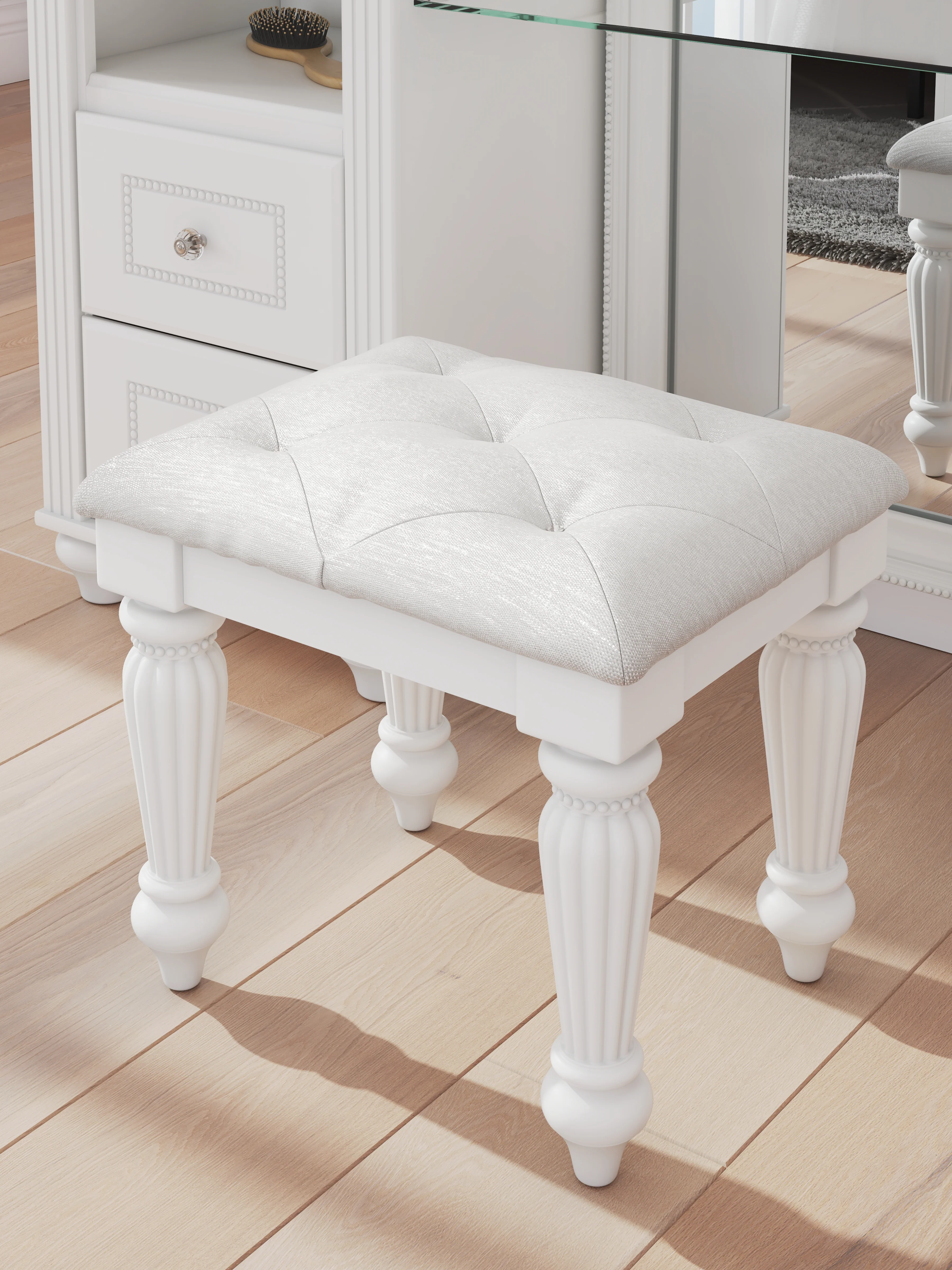 Kozlani White Vanity, Mirror and Stool (Online Special Price) - Image 15