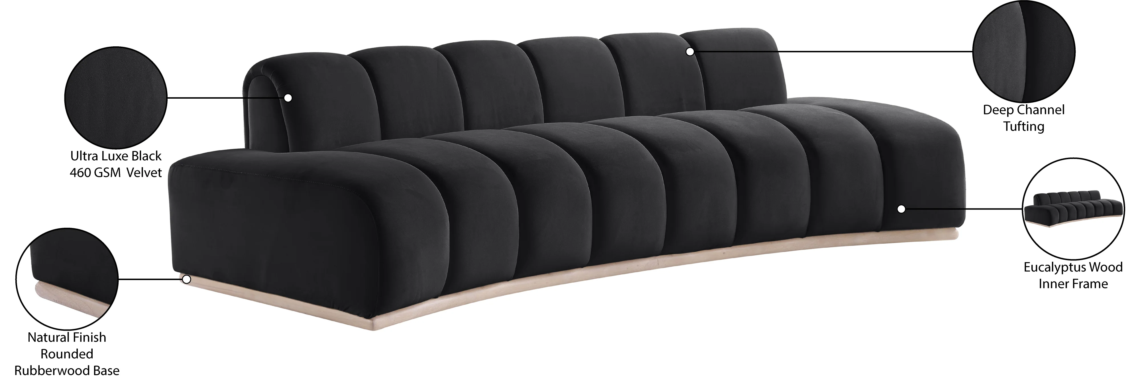 Laguna Black/Natural 106" Velvet Upholstered Sofa - Image 8
