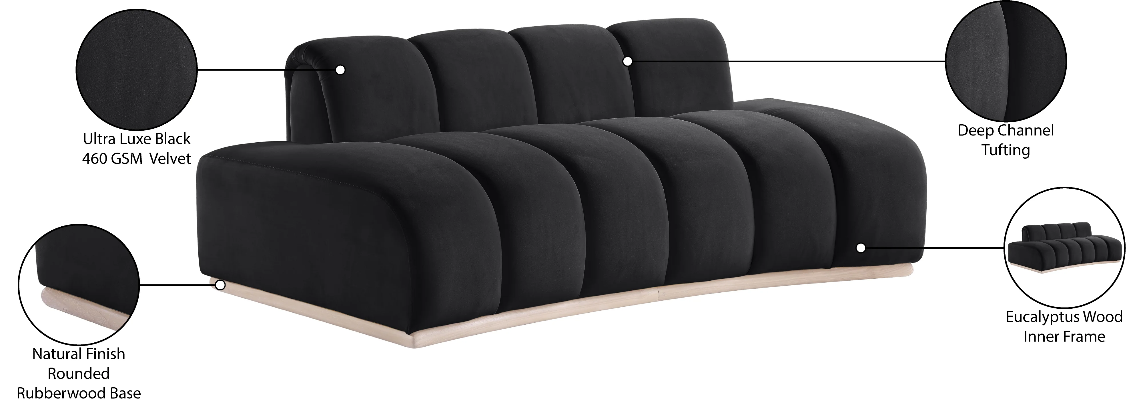 Laguna Black/Natural 78.5" Velvet Upholstered Loveseat - Image 8