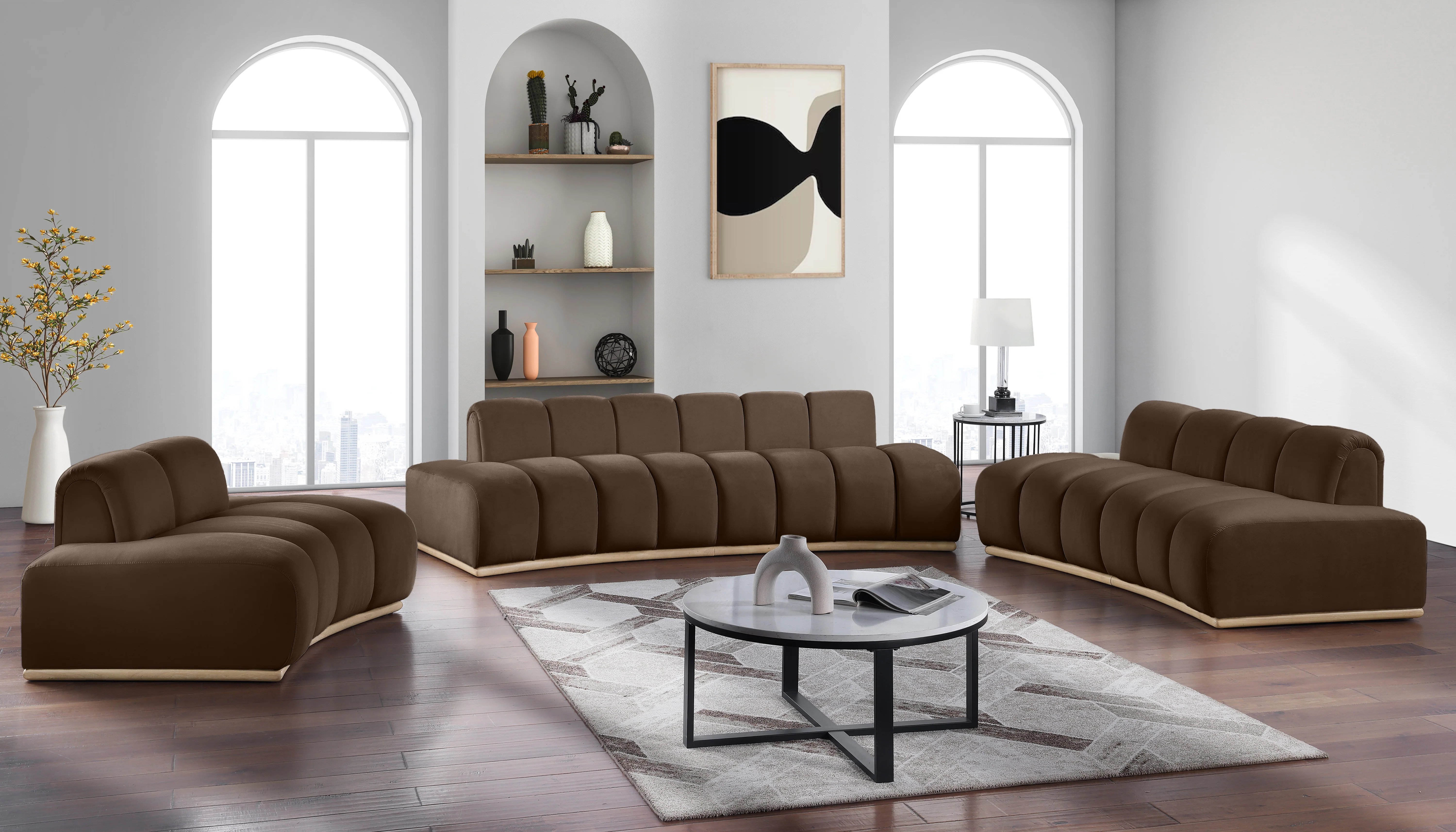 Laguna Brown/Natural 106" Velvet Upholstered Sofa - Image 9