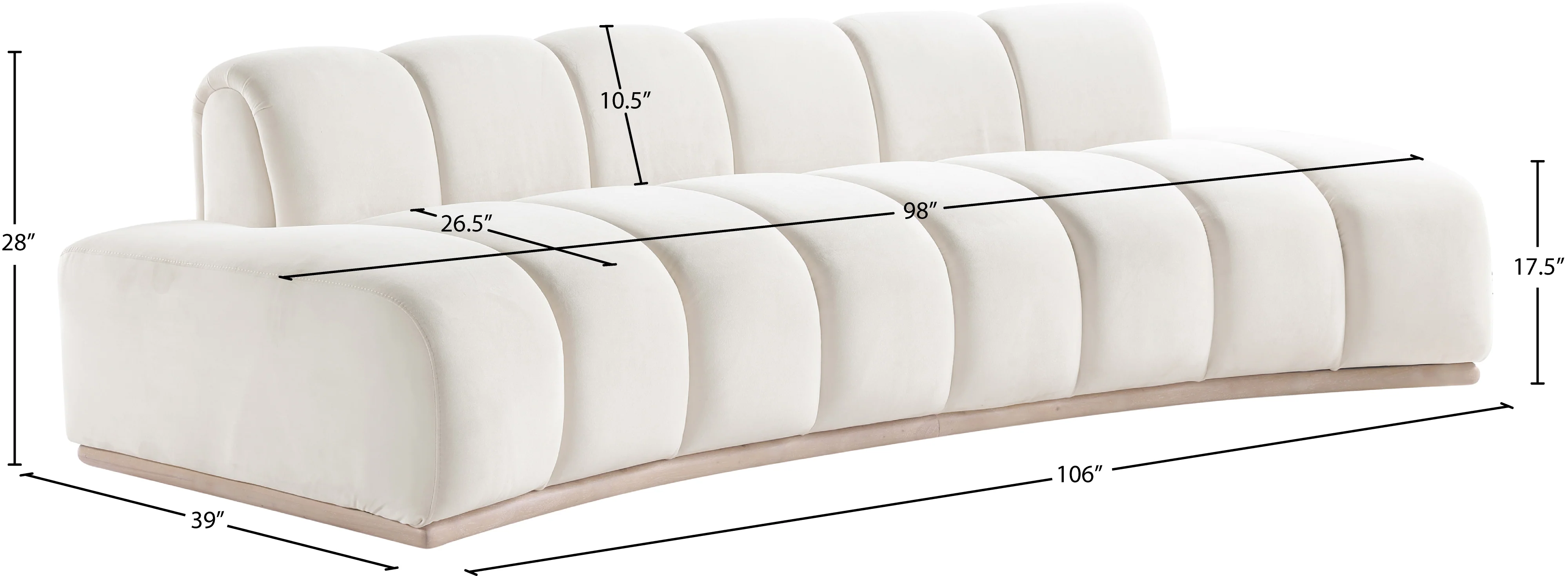 Laguna Cream/Natural 106" Velvet Upholstered Sofa - Image 7