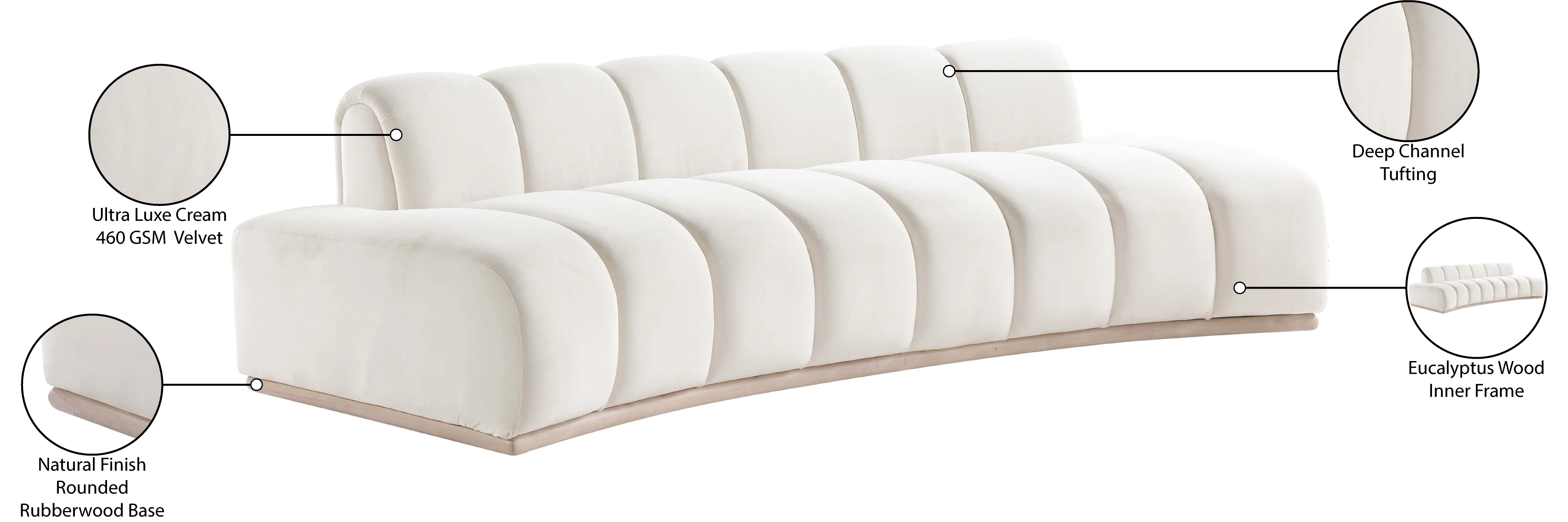 Laguna Cream/Natural 106" Velvet Upholstered Sofa - Image 8