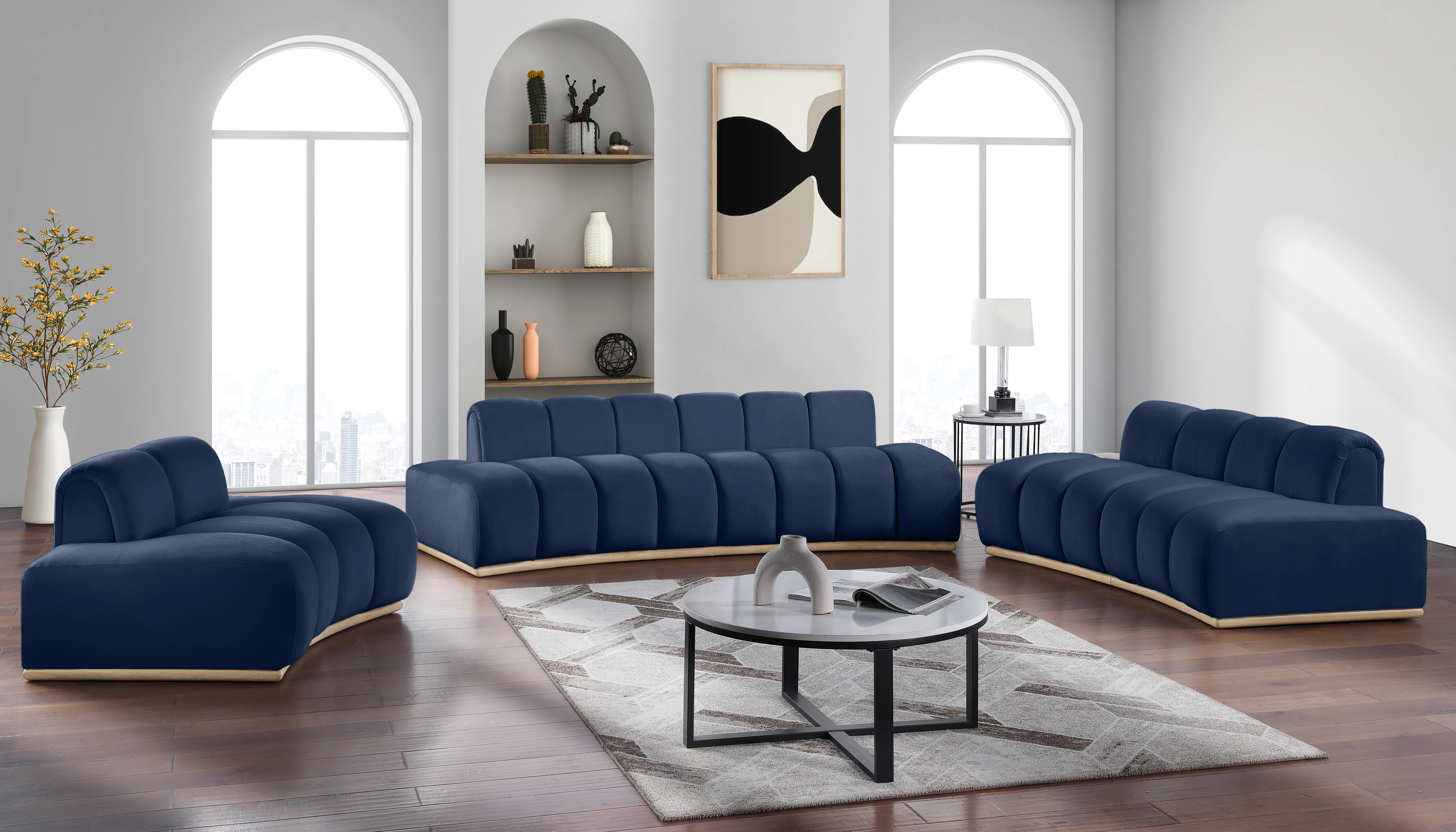 Laguna Navy/Natural 78.5" Velvet Upholstered Loveseat - Image 9