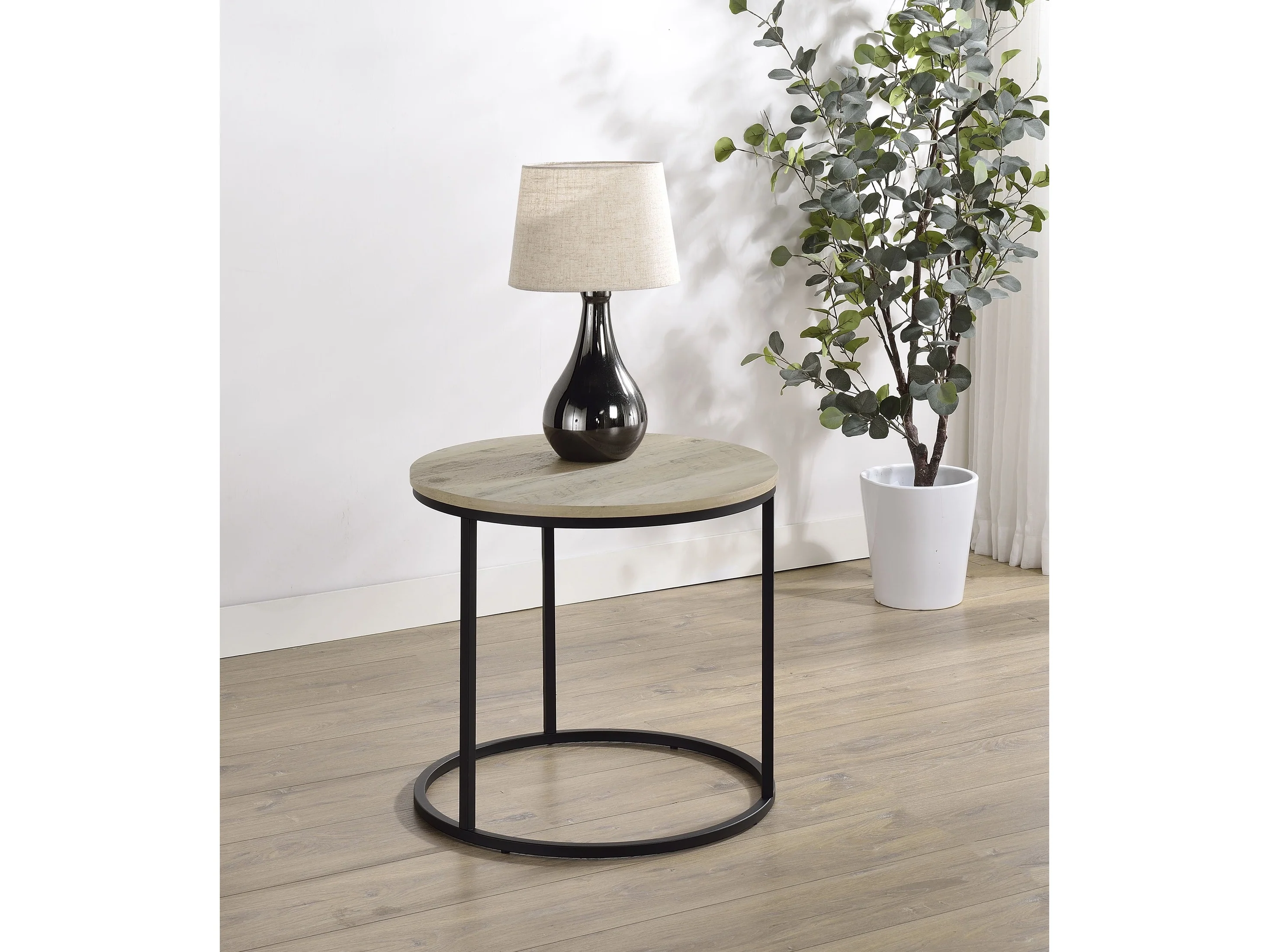 Lainey Distressed Pine Round Occasional Side End Table