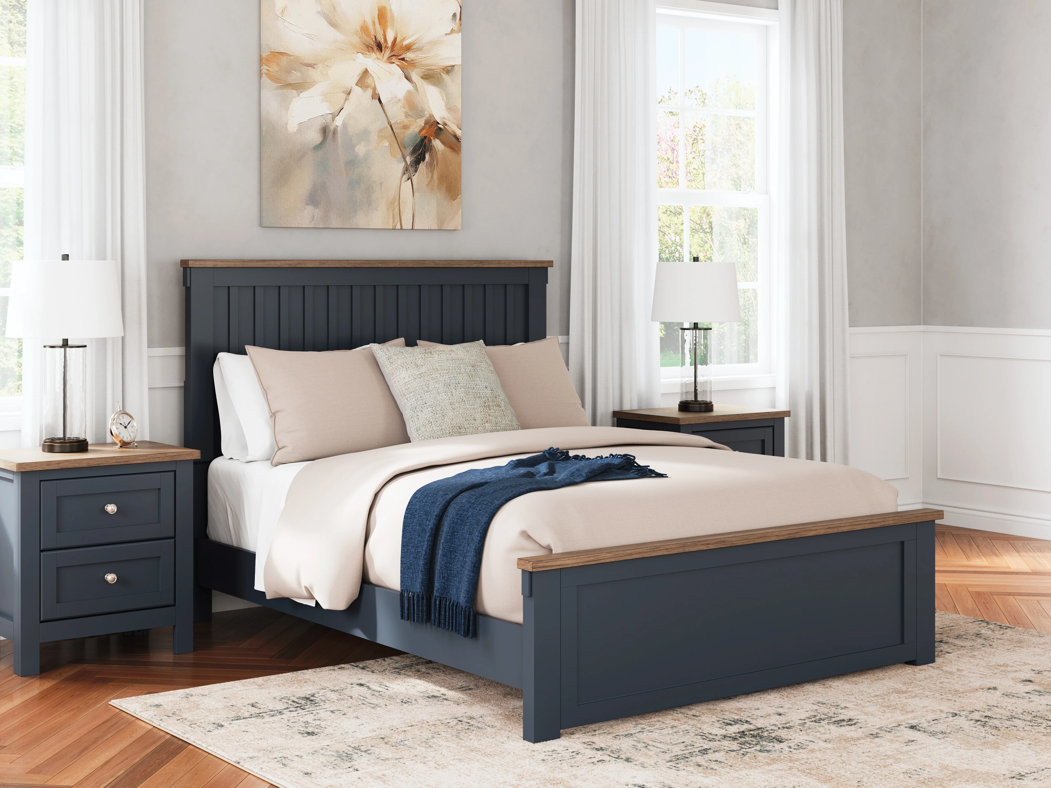Landocken Brown/Blue Queen Panel Bed, Dresser and Mirror (Online Special Price) - Image 16