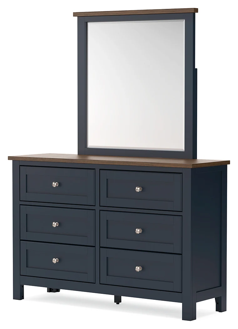 Landocken Brown/Blue Queen Panel Bed, Dresser and Mirror (Online Special Price) - Image 8