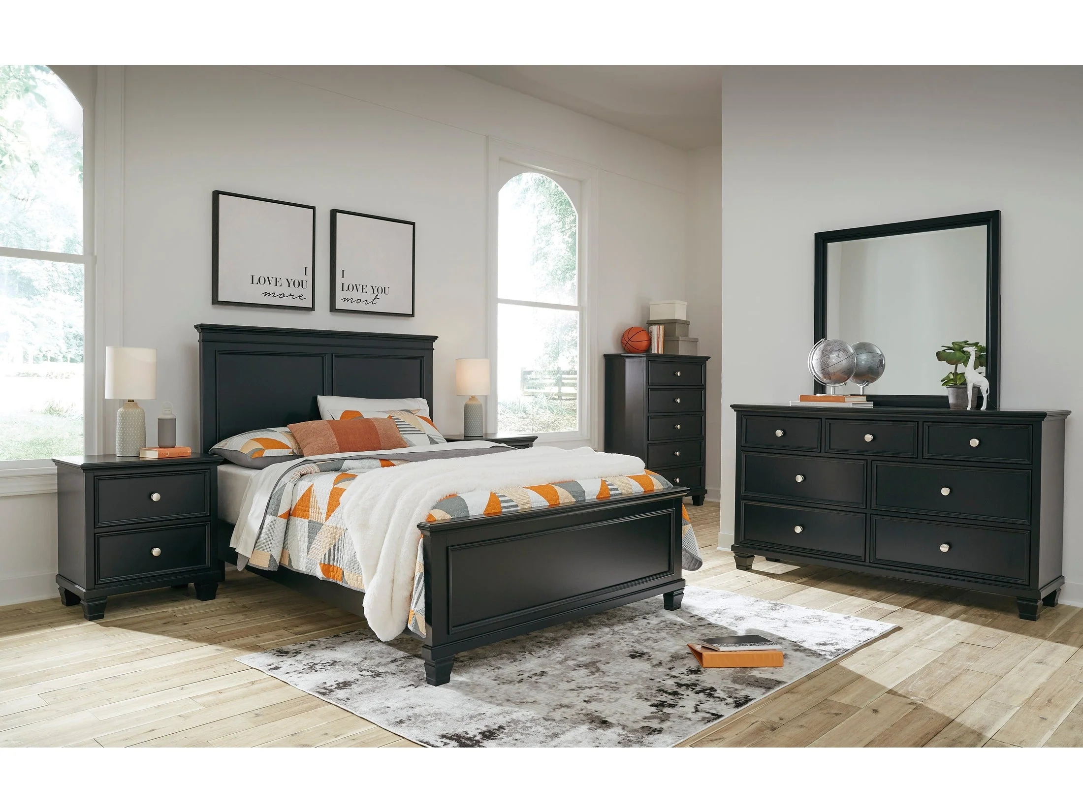 Lanolee Black Full Panel 5-Piece Bedroom Set w/ 2 Nightstands (Online Special Price)