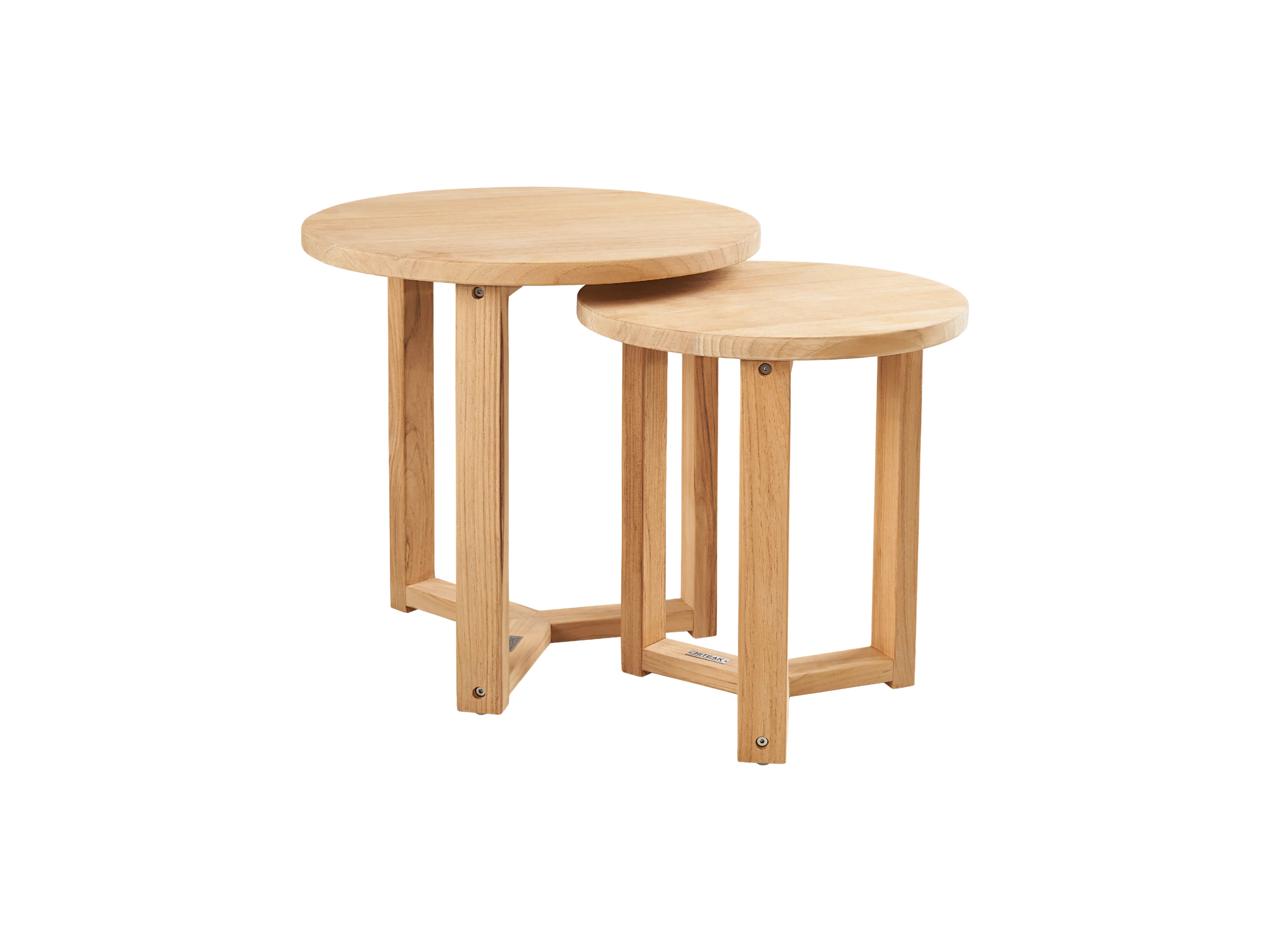 Large Round Teak Outdoor Cross Legs Nesting Side Table - Image 6