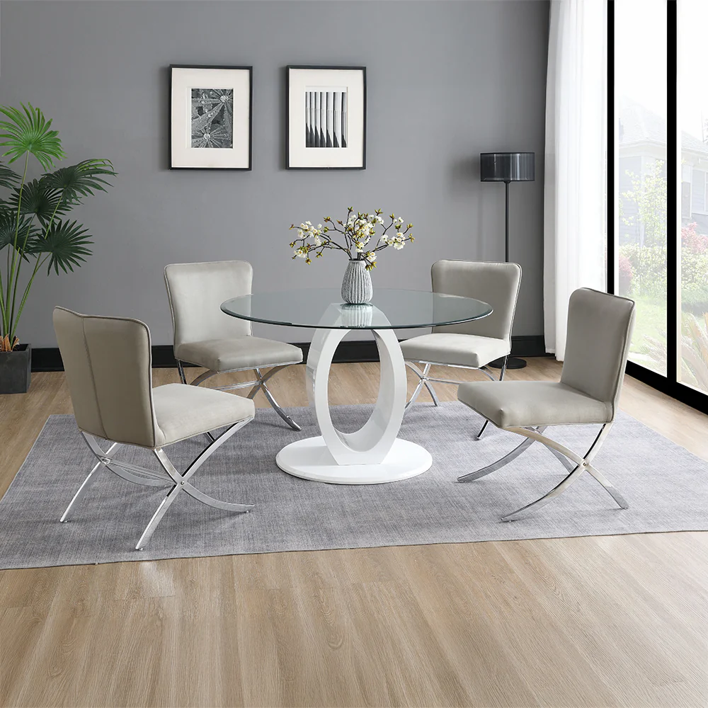 Larry Glass Top/White High Gloss Round Dining Table - Image 5