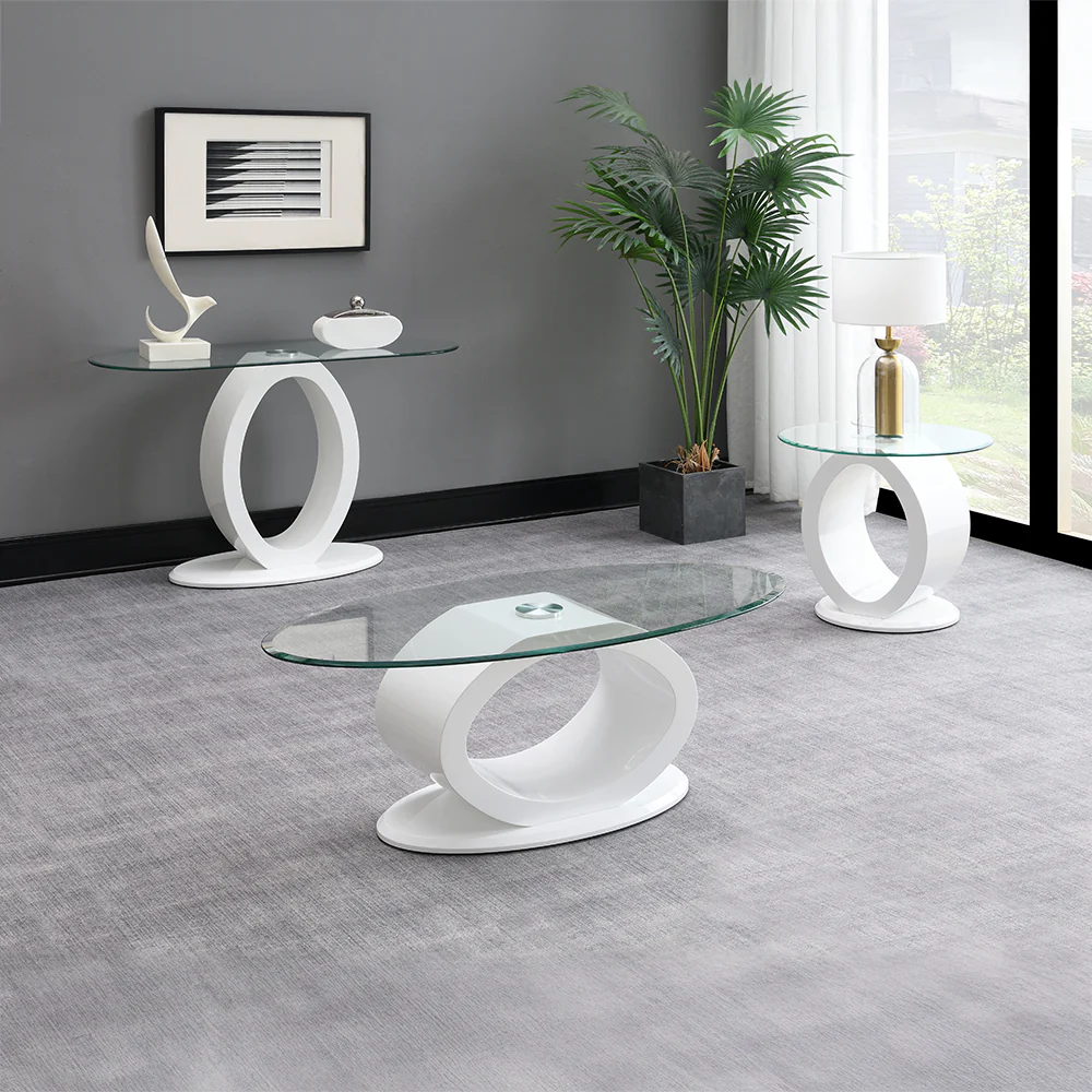 Larry Glass Top/White High Gloss Sofa Table - Image 5