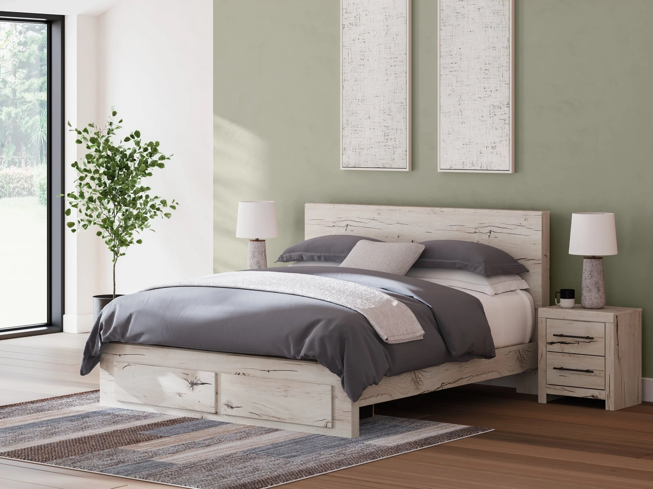 Lawroy Light Natural King Panel Storage Bed (Online Special Price)