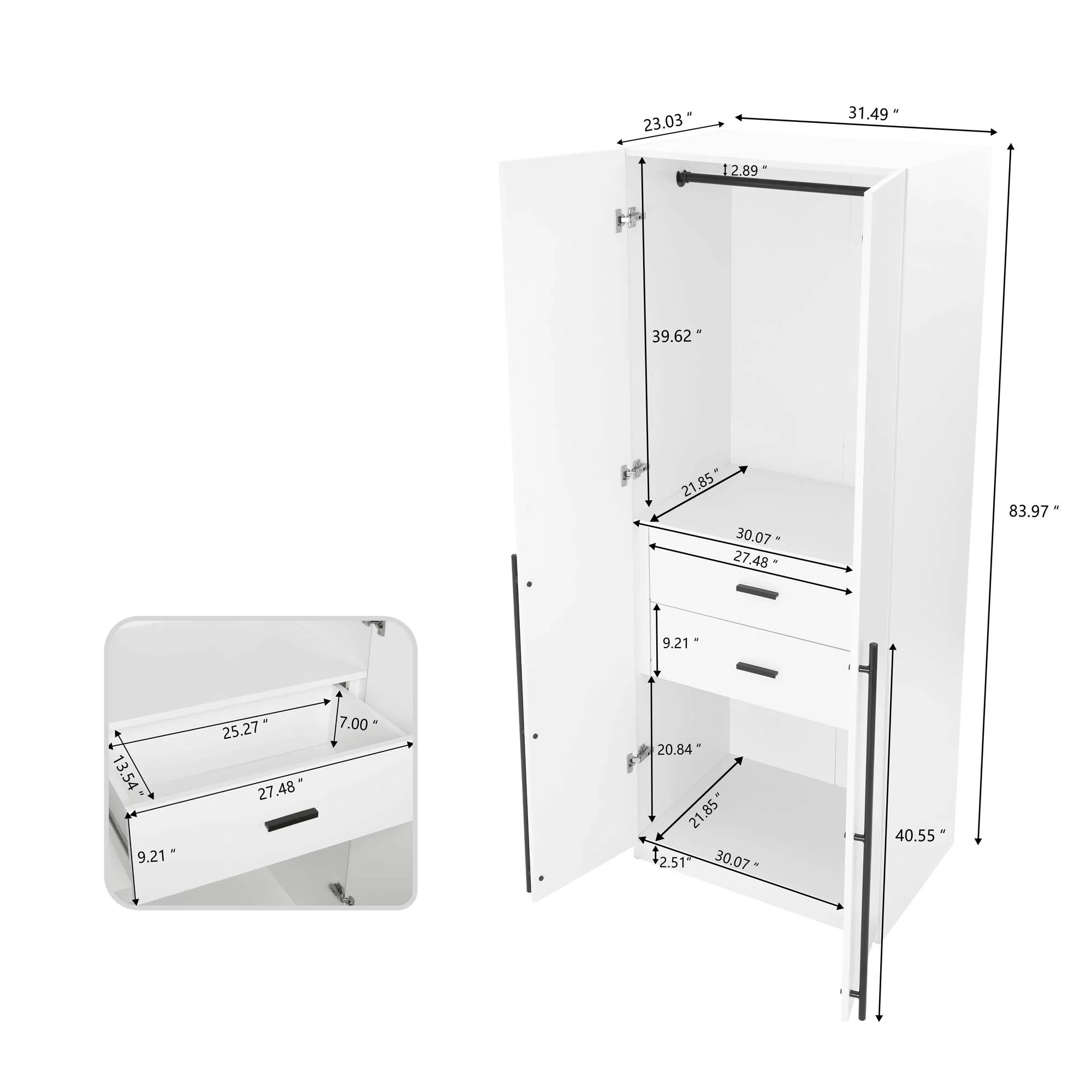 Lee 2-Piece Module Wardrobe 2.0 & 3.0 Closet in White - Image 3