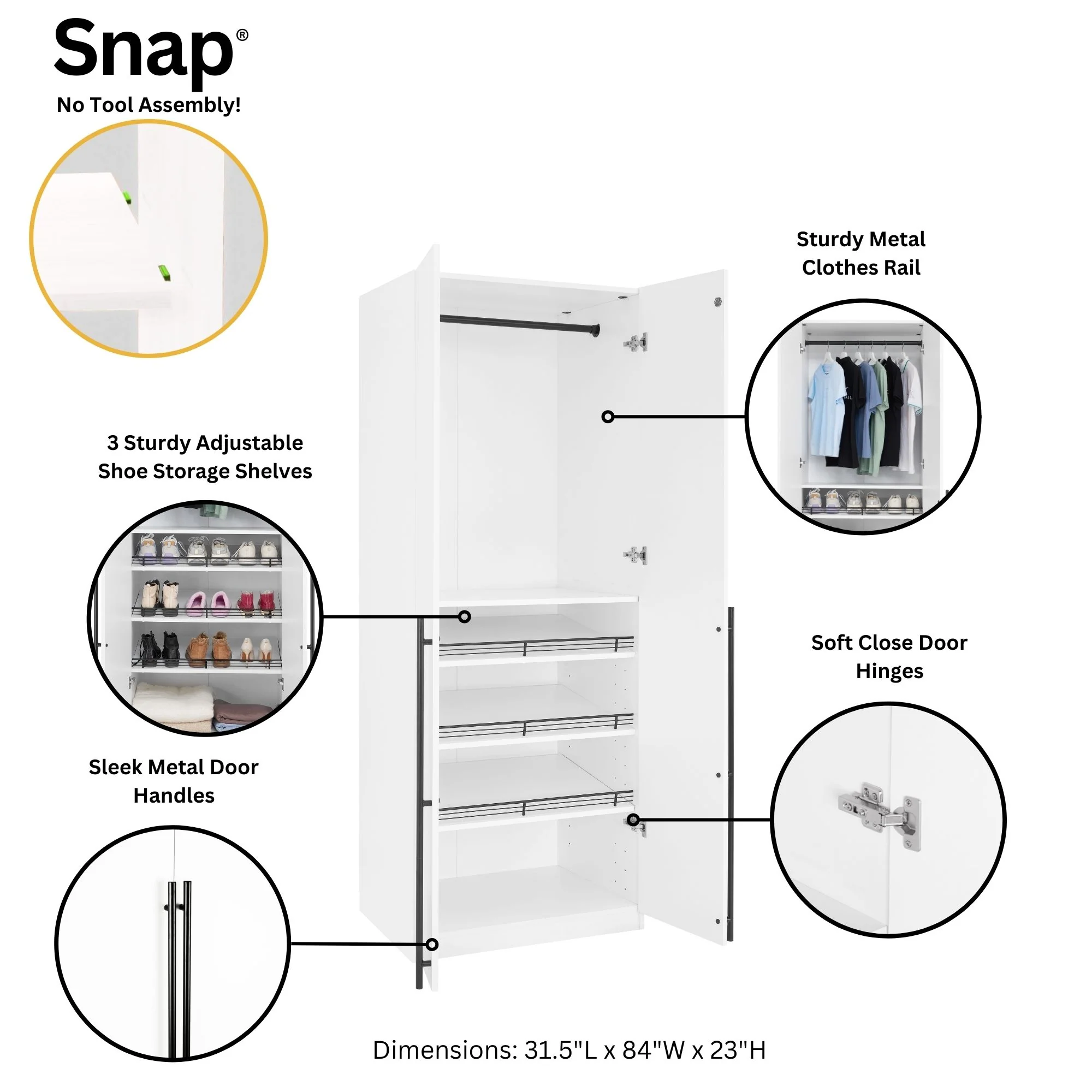 Lee 2-Piece Module Wardrobe 2.0 & 3.0 Closet in White - Image 6