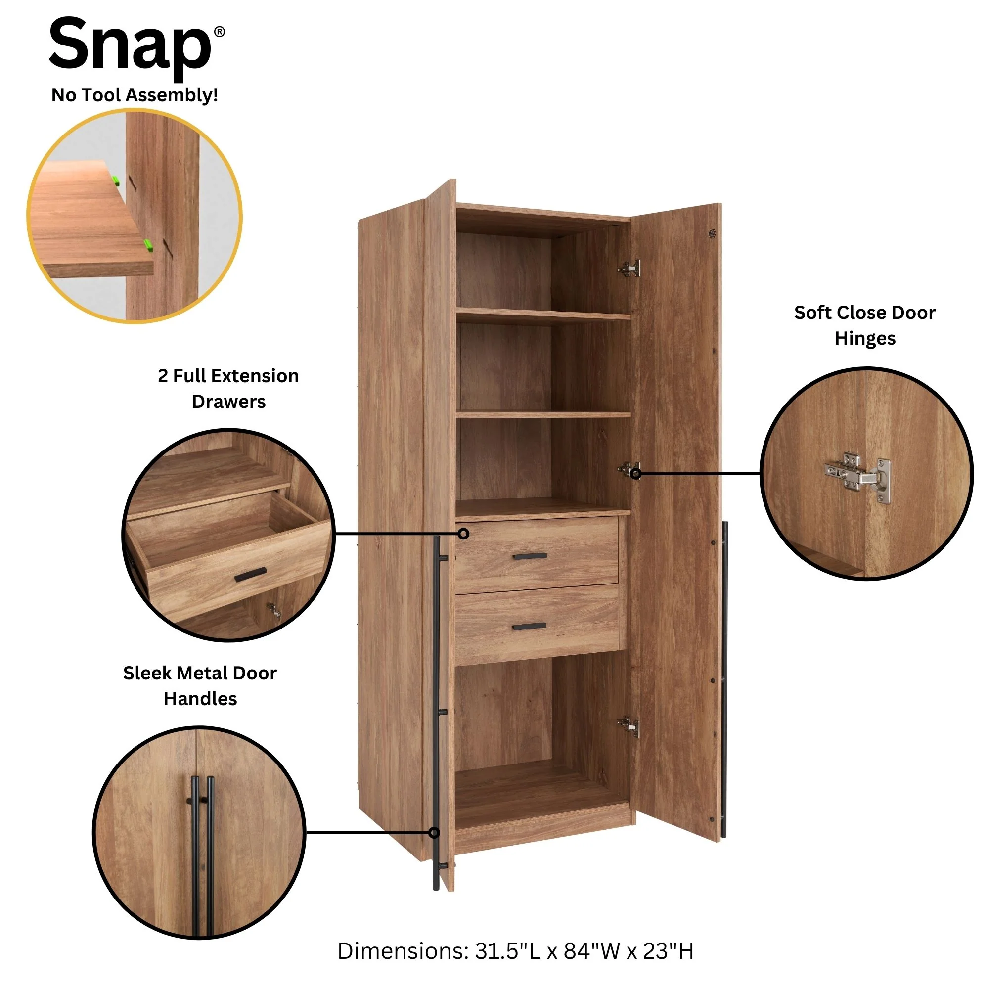 Lee 3-Piece Module Wardrobe Closet in Golden Brown - Image 6