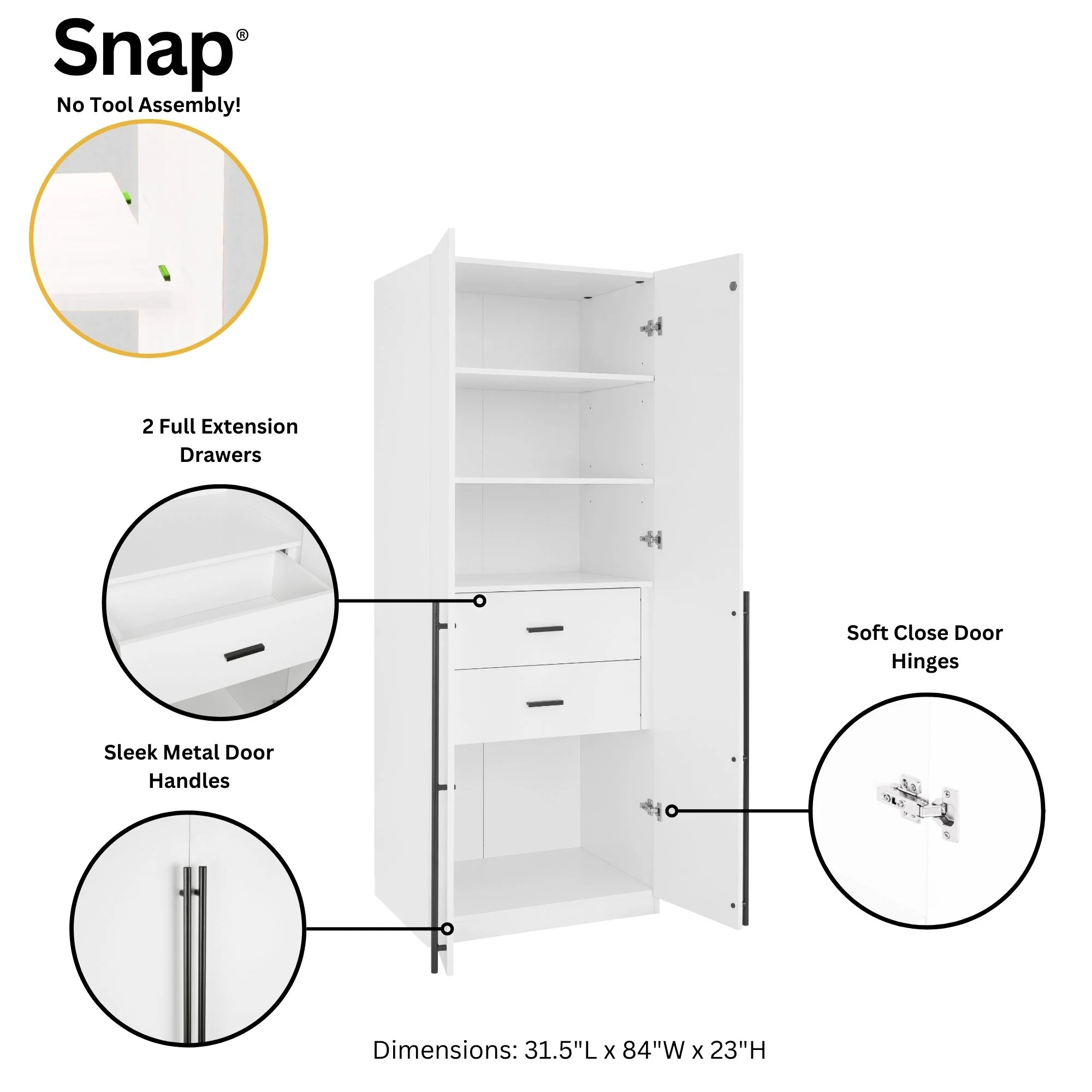 Lee 3-Piece Module Wardrobe Closet in White - Image 6