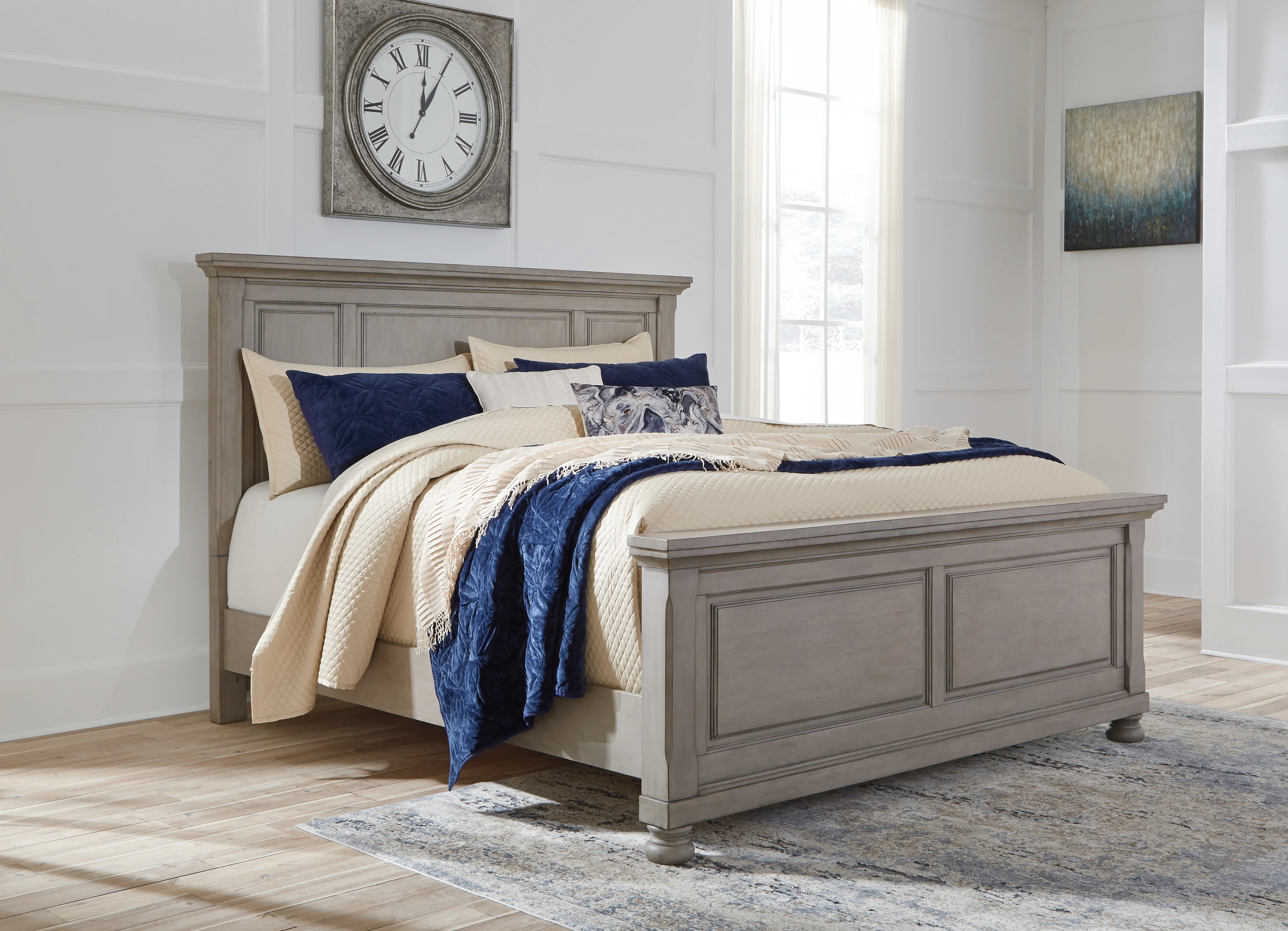 Lettner Light Gray King Panel Bedroom Set with Dresser, Mirror and Nightstand - Image 5