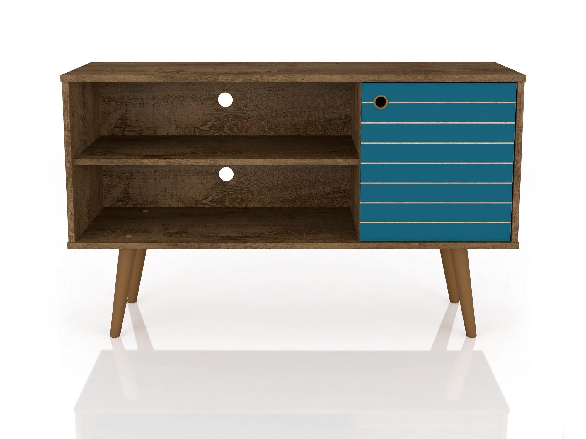 Liberty 42.52 TV Stand in Rustic Brown and Aqua Blue