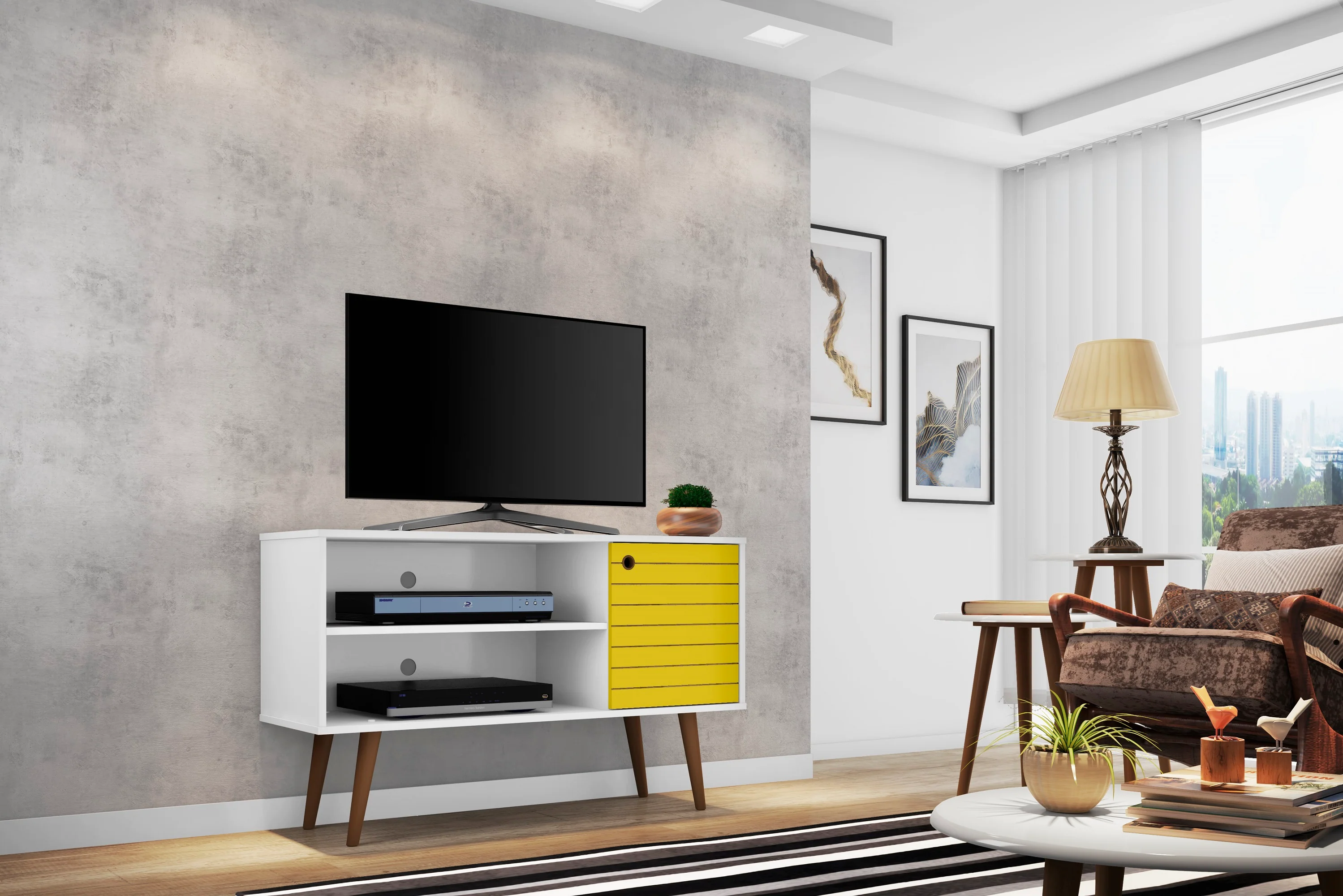Liberty 42.52 TV Stand in White and Yellow - Image 2
