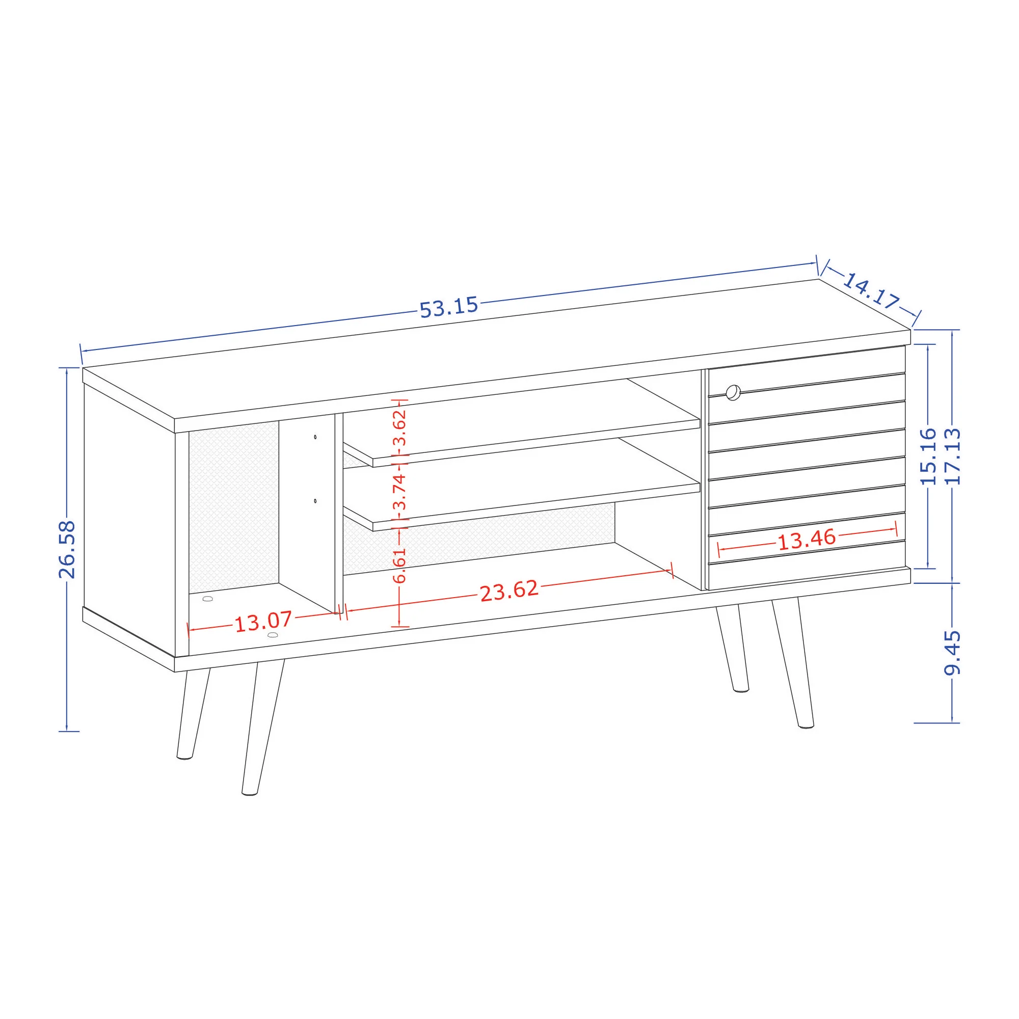 Liberty 53.14" Mid-Century Modern TV Stand in White and Aqua Blue - Image 3