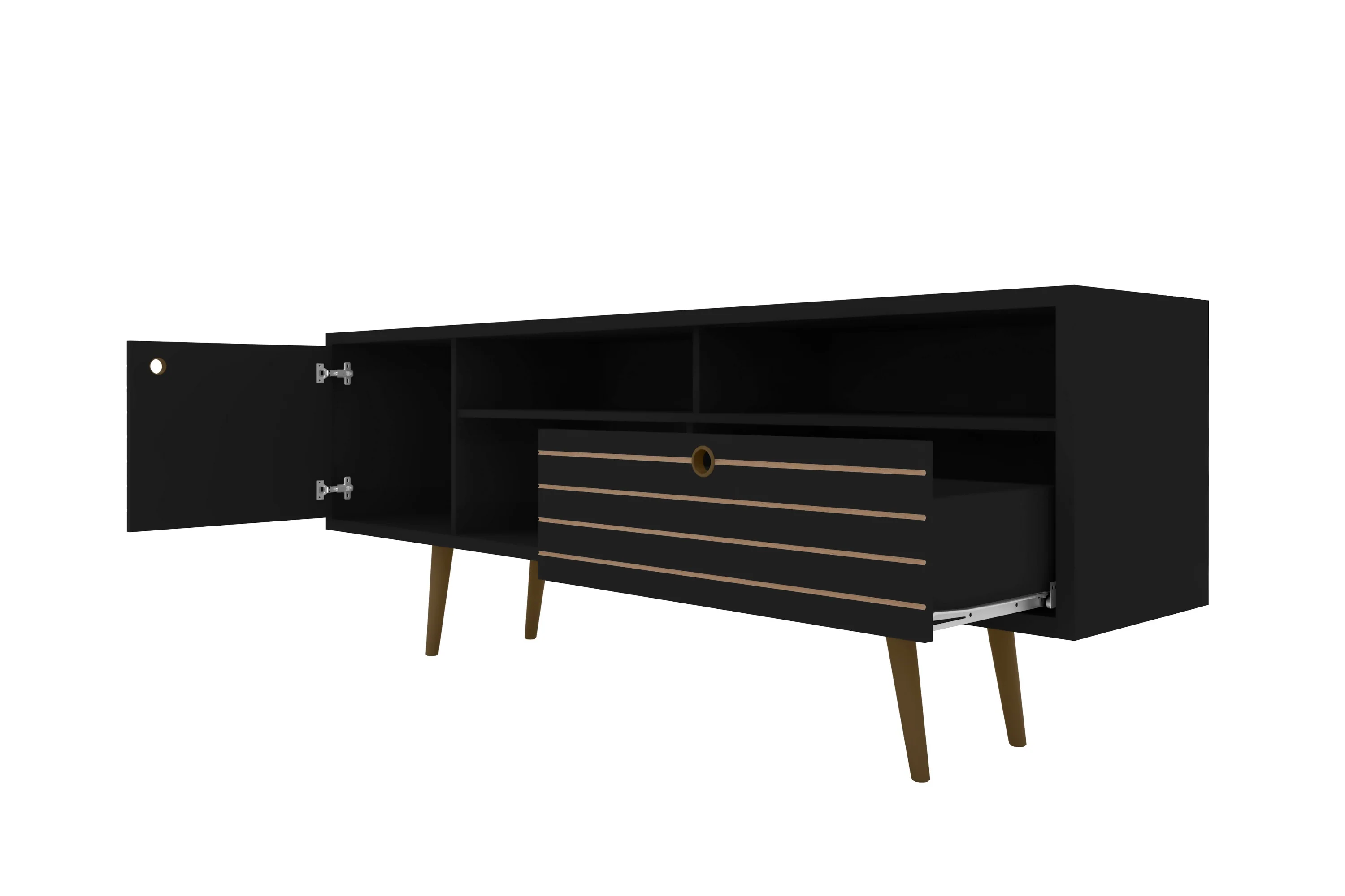 Liberty 70.86" Mid-Century Modern TV Stand in Black - Image 4