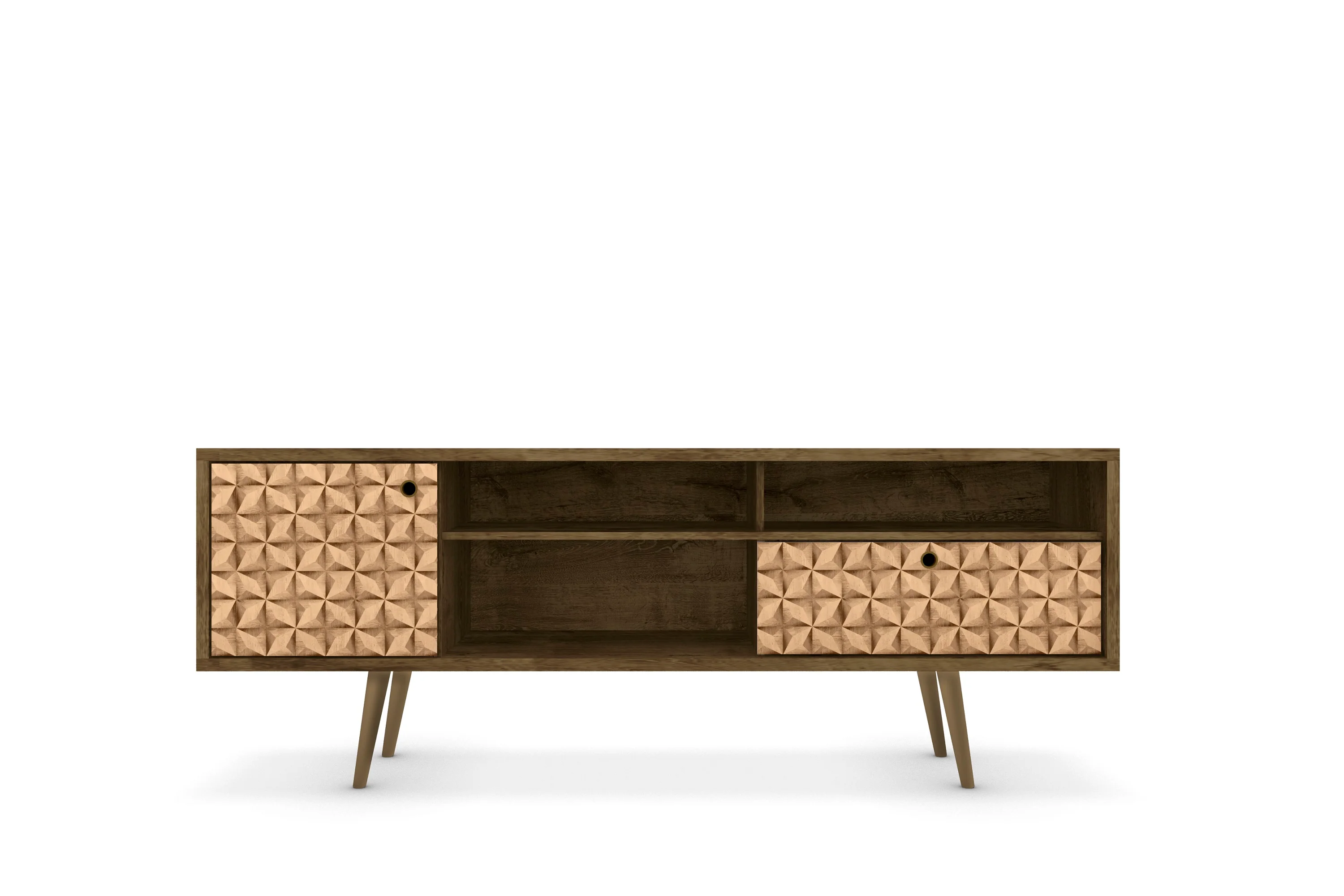 Liberty 70.86" Mid-Century Modern TV Stand in Rustic Brown and 3D Brown Prints - Image 8