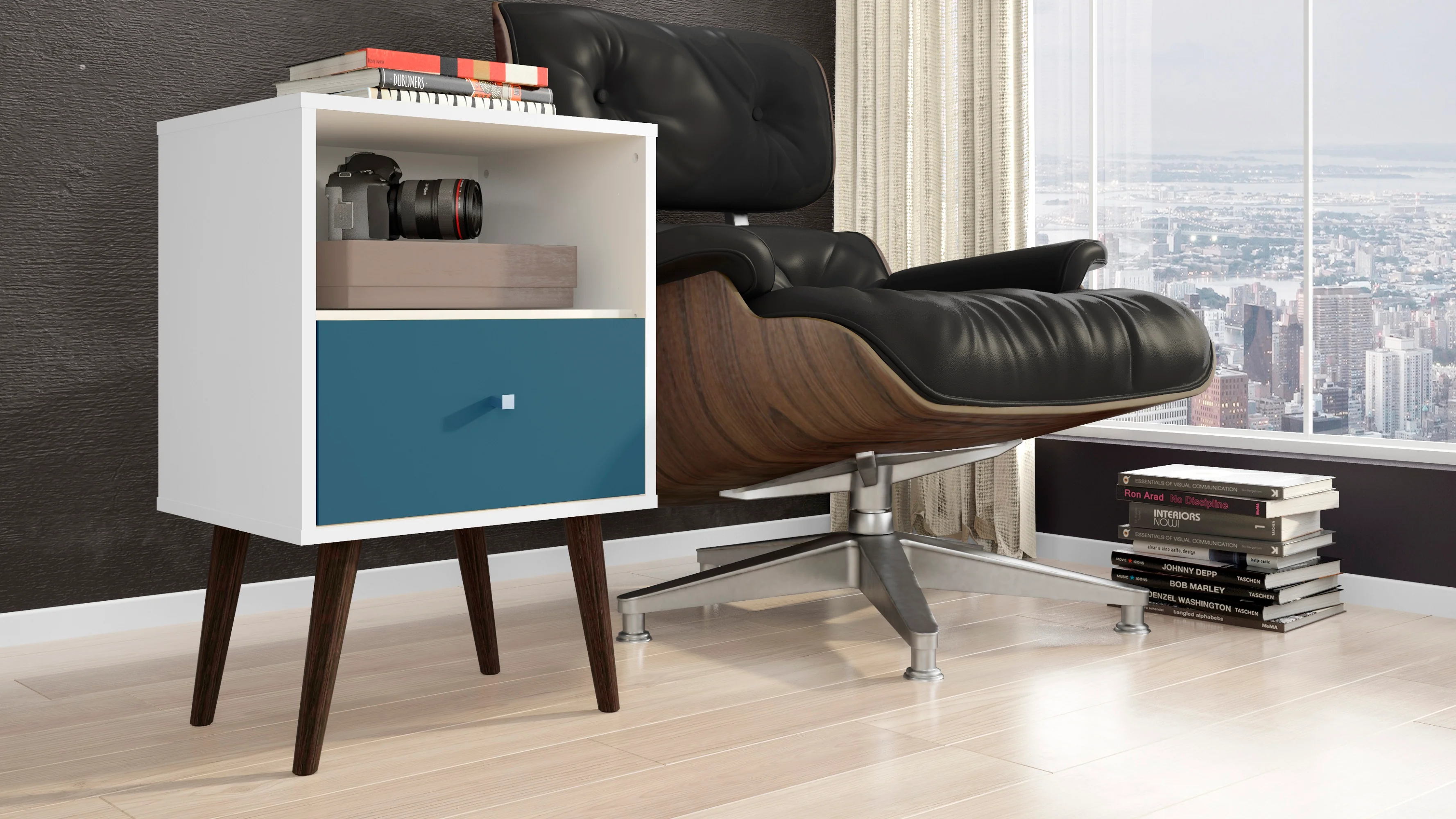 Liberty Mid-Century Modern Nightstand 1.0 in White and Aqua Blue - Image 2