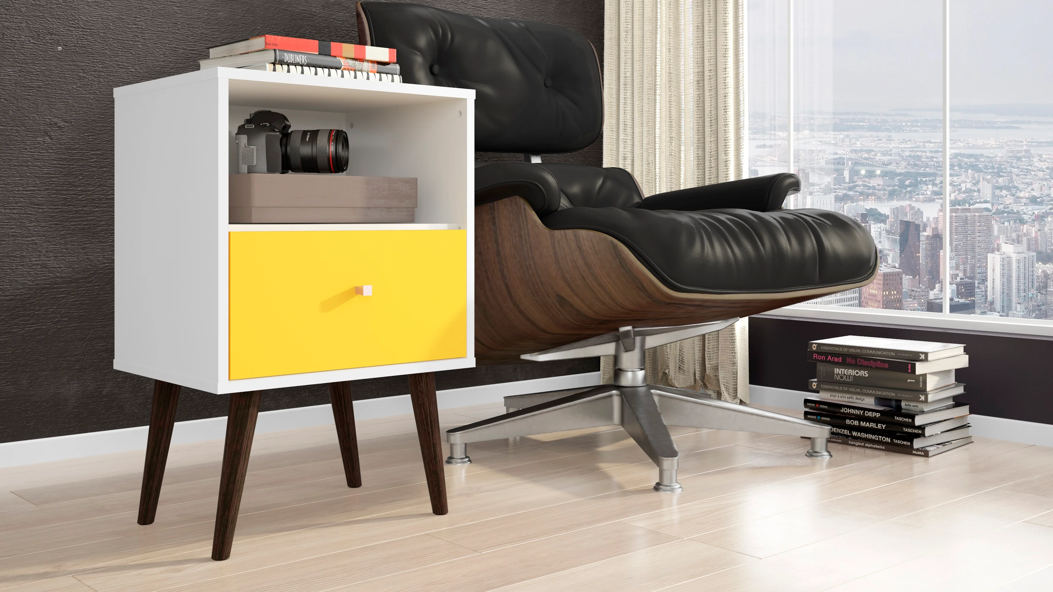 Liberty Mid-Century Modern Nightstand 1.0 in White and Yellow - Image 2