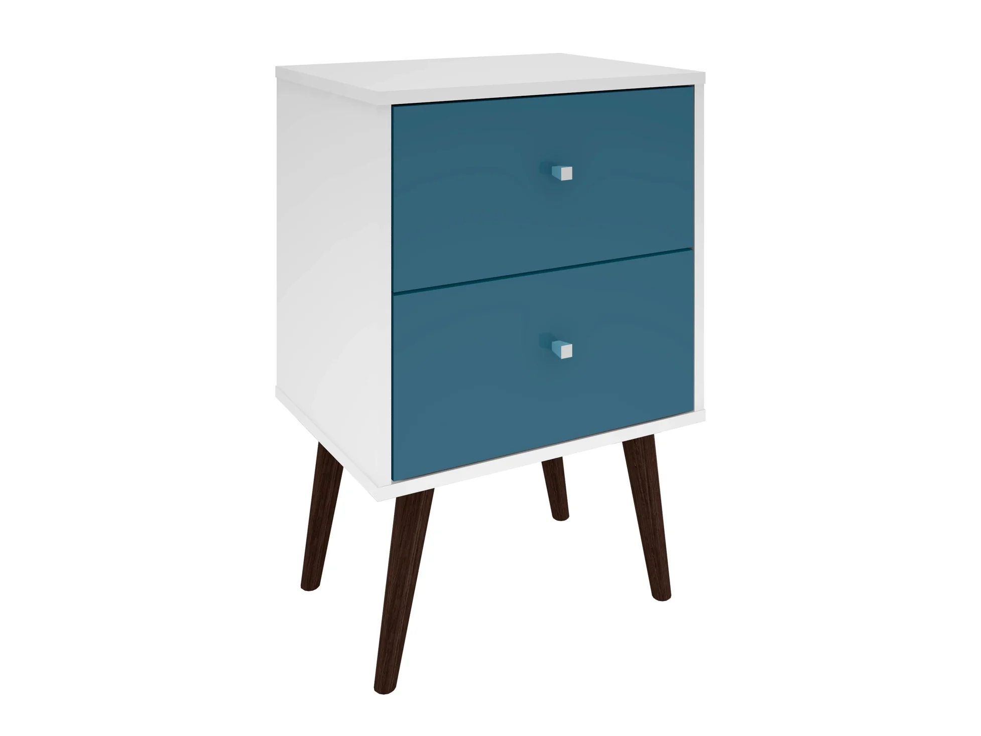 Liberty Mid-Century Modern Nightstand 2.0 in White and Aqua Blue