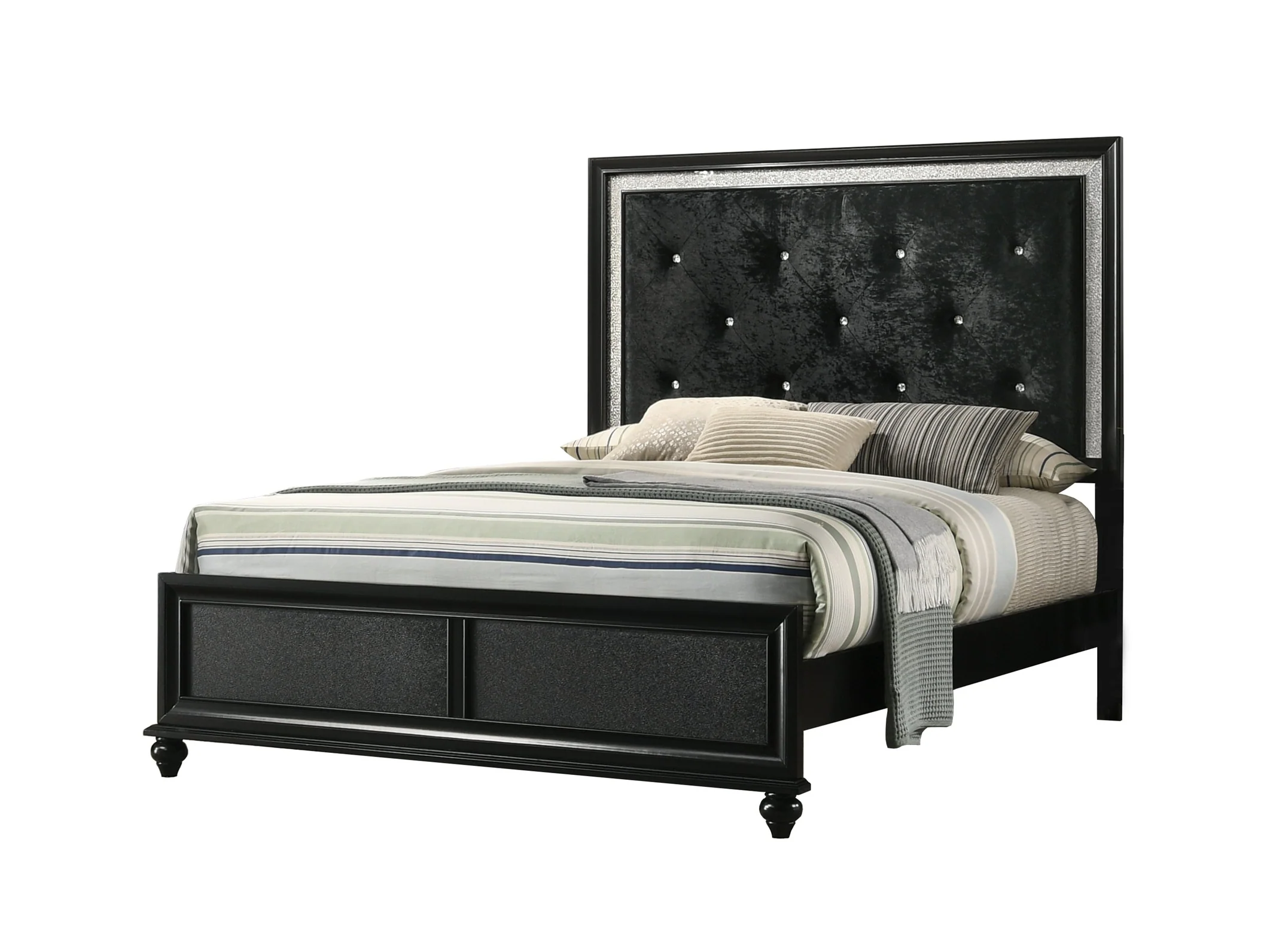 Lila Black Full Upholstered Panel Bed