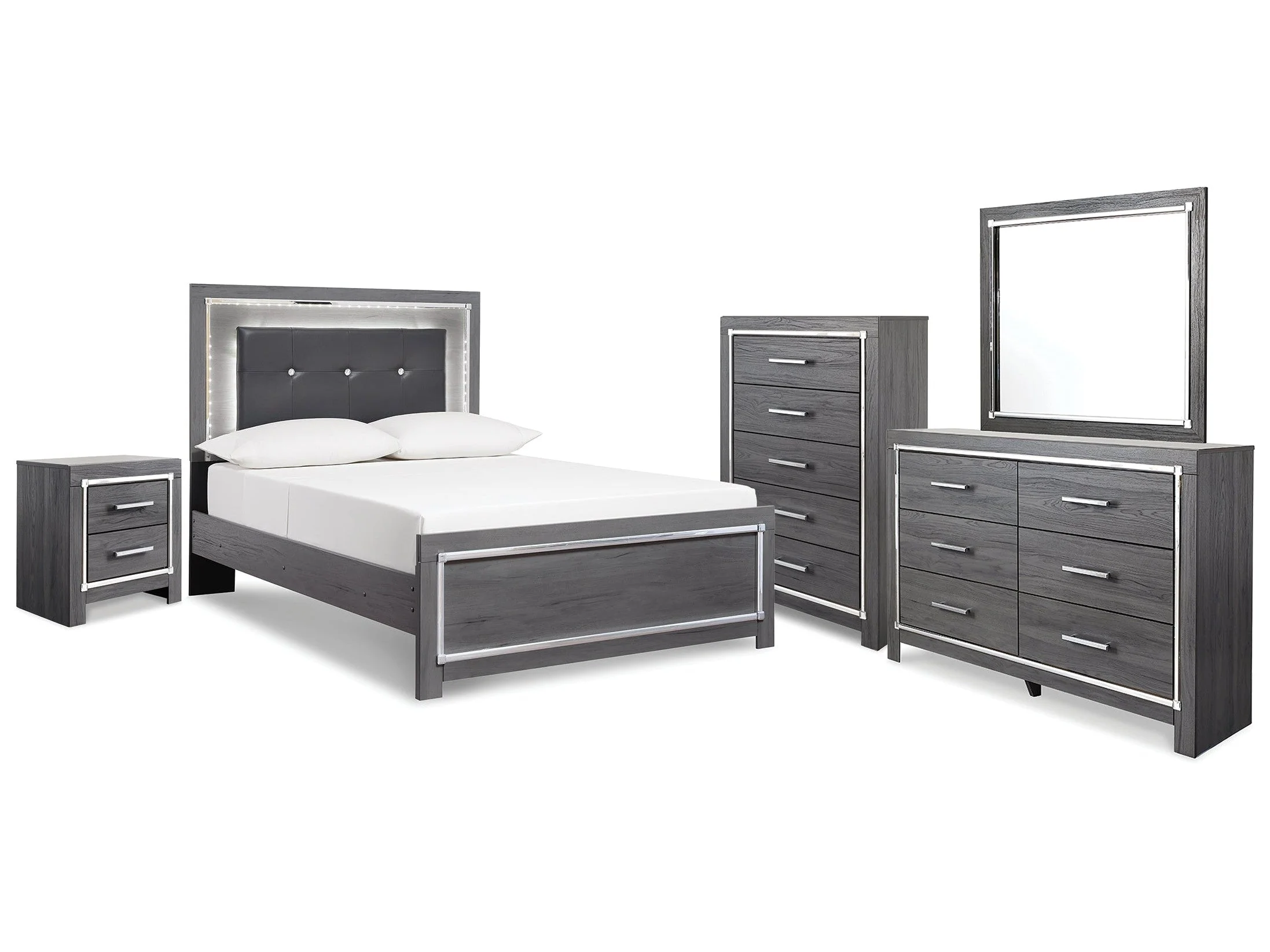 Lodanna Gray Full Panel Bedroom Set with Dresser, Mirror, Chest and Nightstand (Online Special Price)