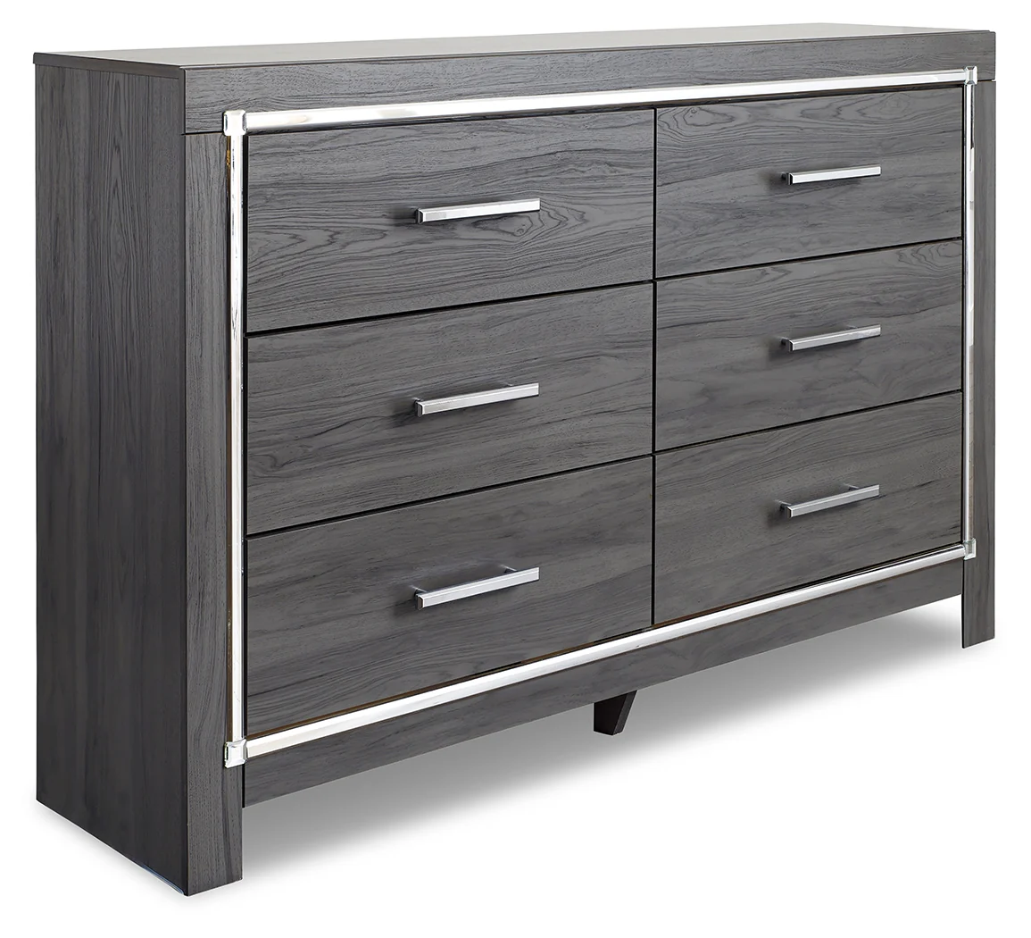 Lodanna Gray King Upholstered Panel Bedroom Set with Dresser, Chest and 2 Nightstands - Image 3