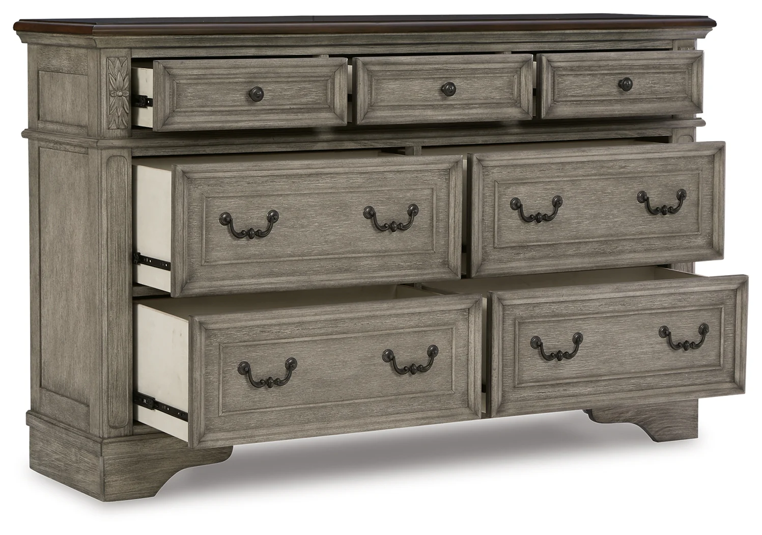 Lodenbay Antique Gray/Brown Queen Upholstered Panel Bedroom Set with Dresser and Nightstand - Image 4