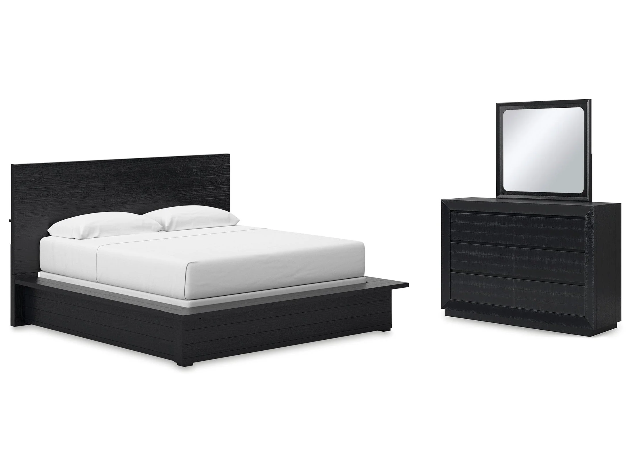 Londer Black King Panel Bed, Dresser and Mirror (Online Special Price)