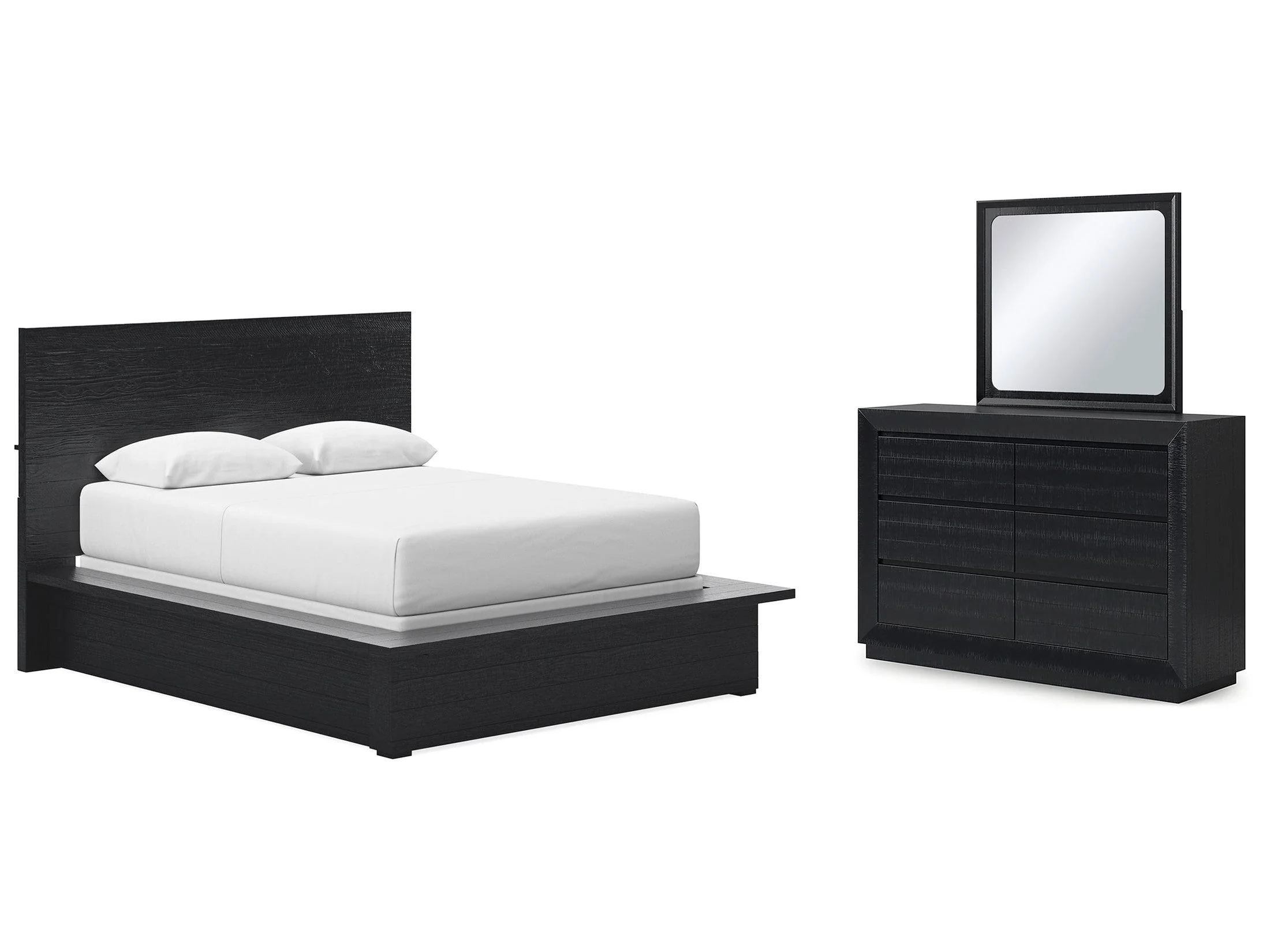 Londer Black Queen Panel Bed, Dresser and Mirror (Online Special Price)