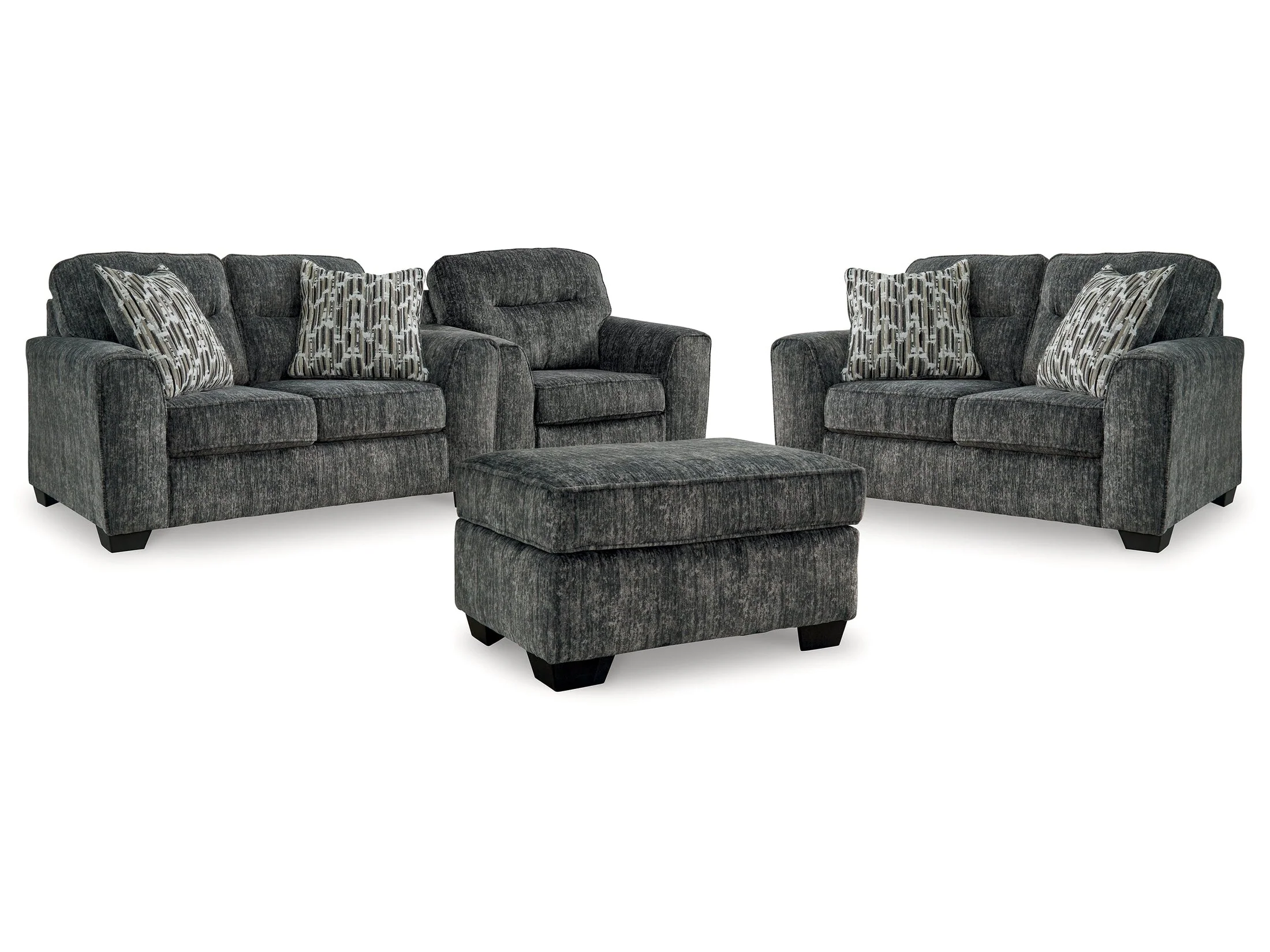 Lonoke Gunmetal 2 Loveseats & Oversized Chair & Ottoman (Online Special Price)