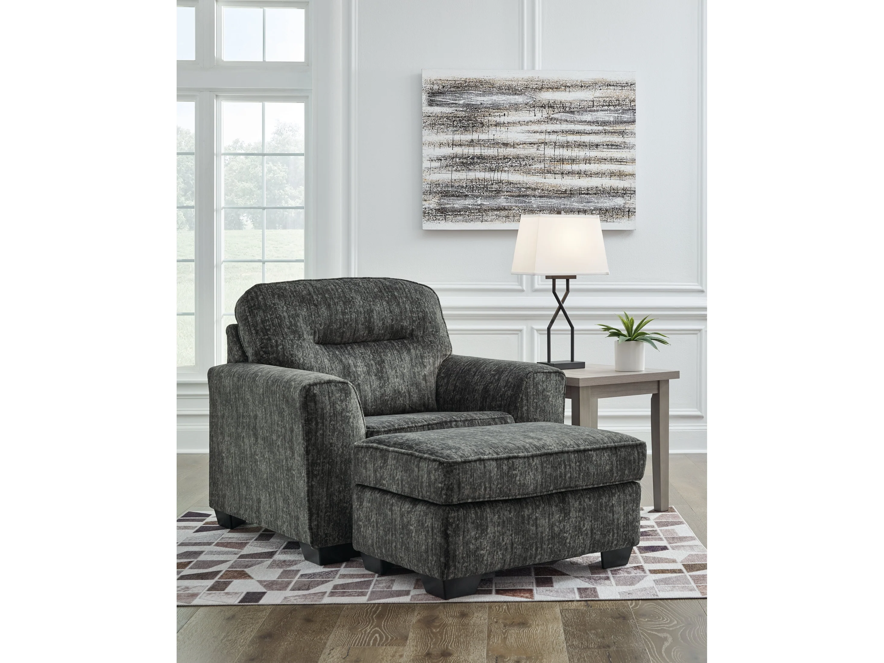 Lonoke Gunmetal Oversized Chair and Ottoman