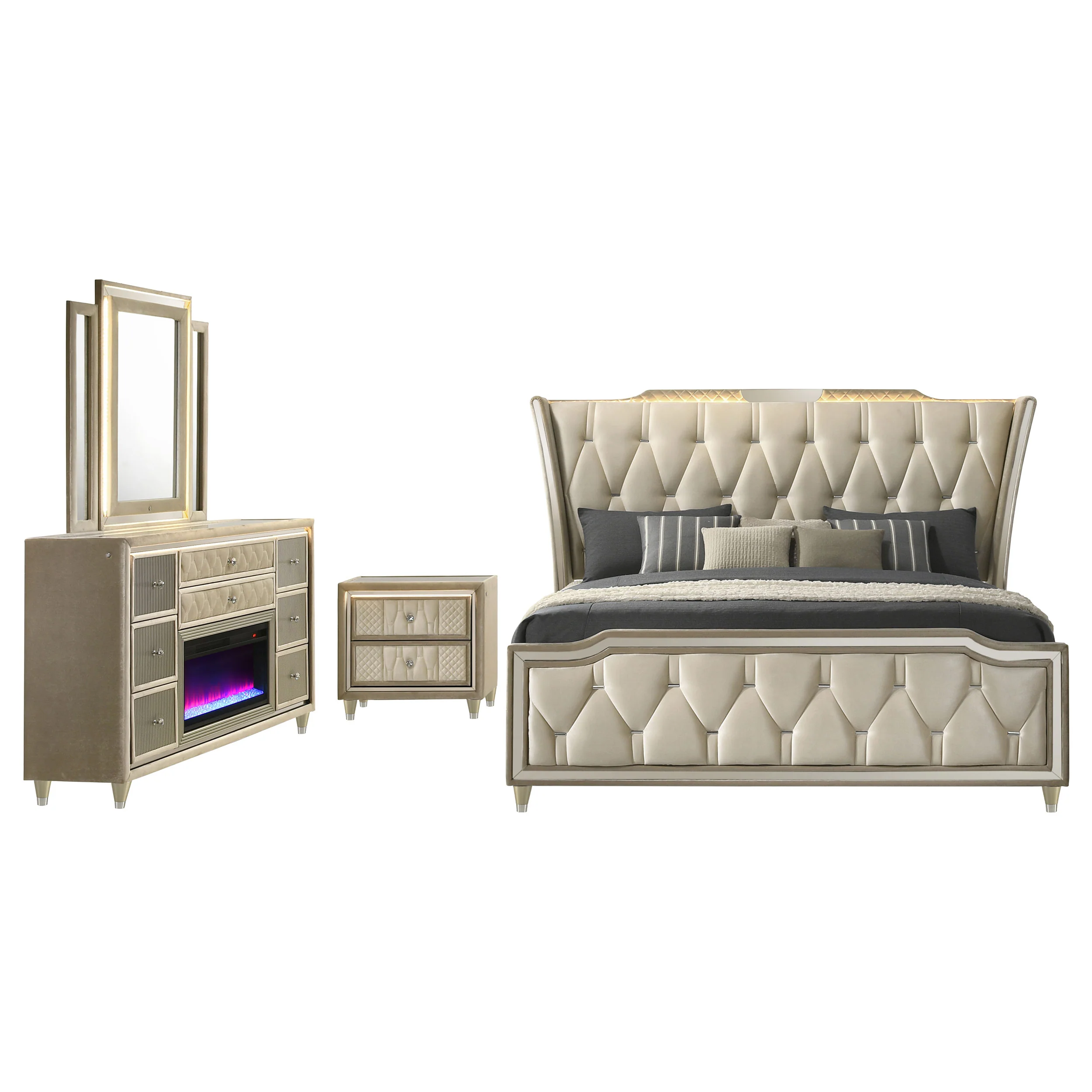 Lorient Ivory/Camel 4-piece Queen Bedroom Set - Image 2