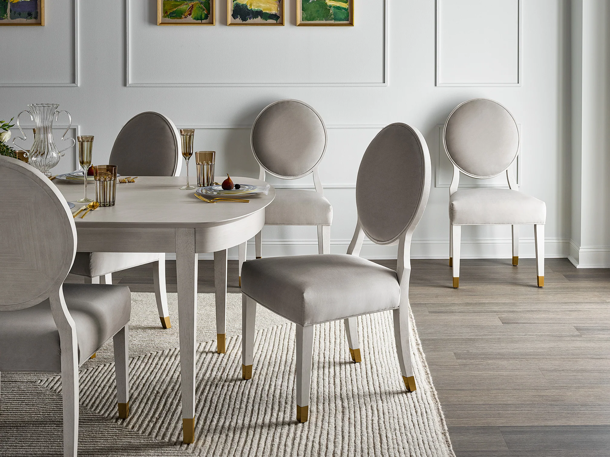 Love Joy Bliss Diamond Velvet Pearl/Alabaster Oval Back Side Chair (Set of 2)