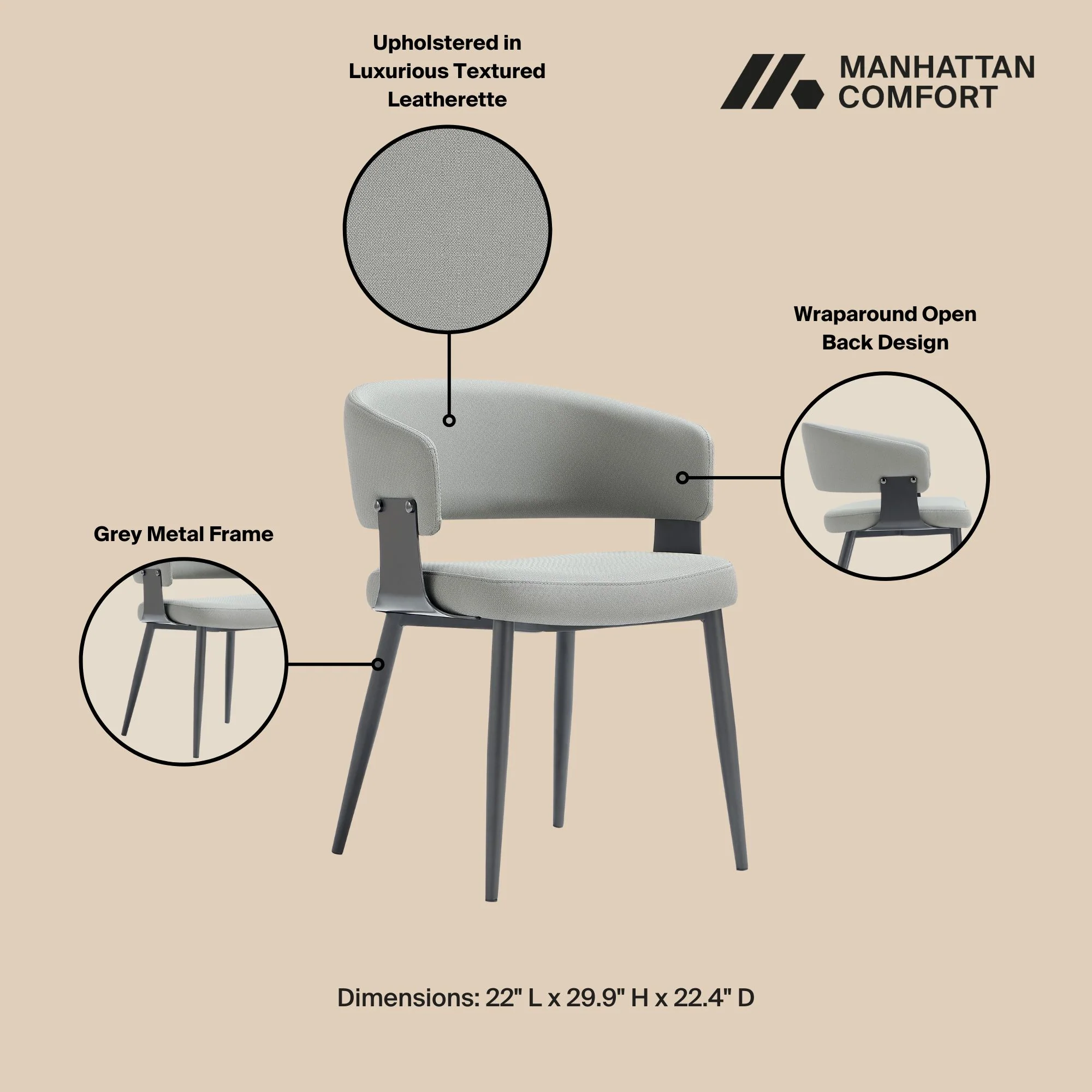 Luce Dining Chair in Stone Grey - Image 4
