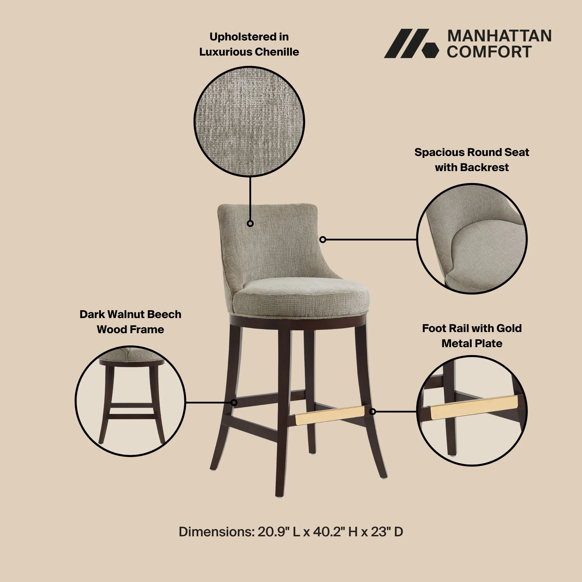 Lucia Barstool in Taupe (set of 3) - Image 4