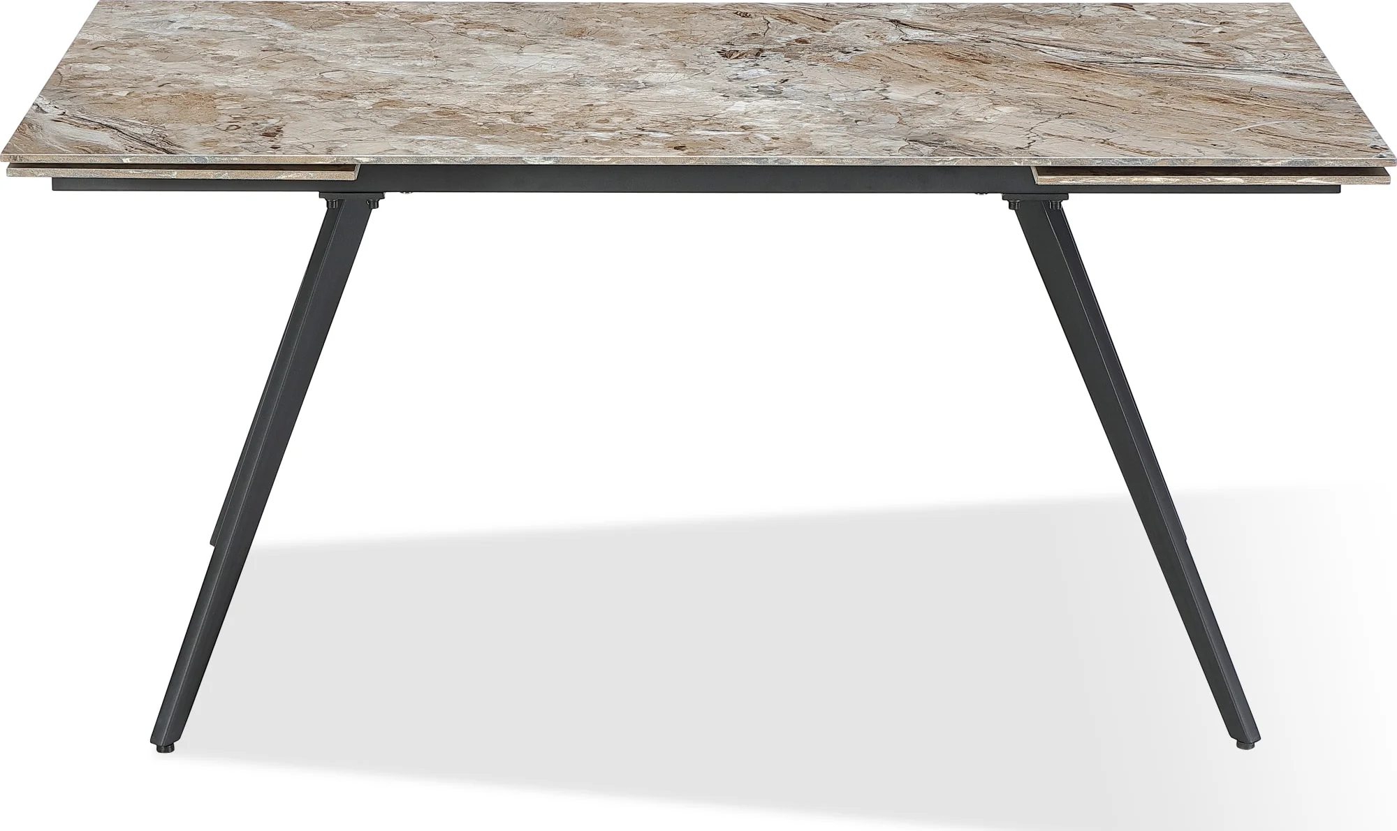 Lucia Rich Brown/Black Double Extension Stone Top Metal Leg Dining Table - Image 3